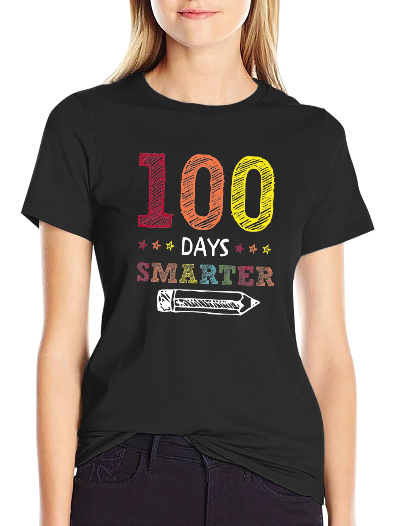 Black 100 Days Smarter Graphic T-Shirt view 2