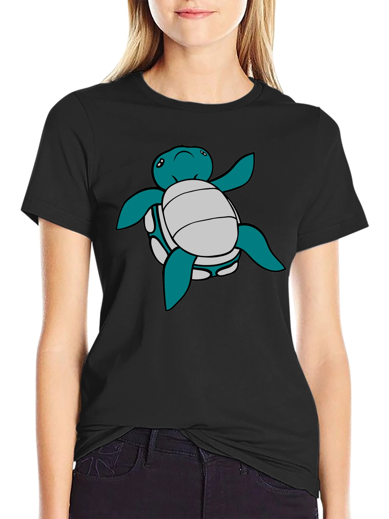 Black Cartoon Turtle Graphic Tee - Black T-Shirt view 2