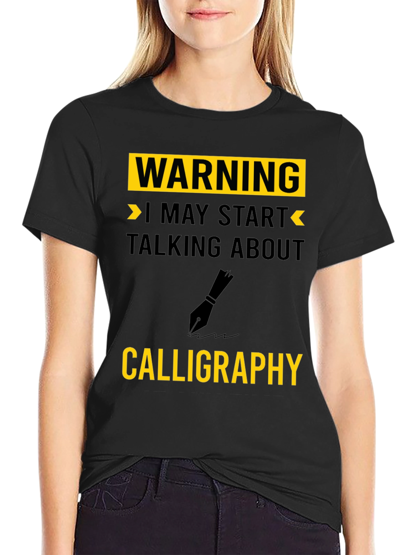 Black Warning Calligraphy T-Shirt - Art Lover's Gift view 2