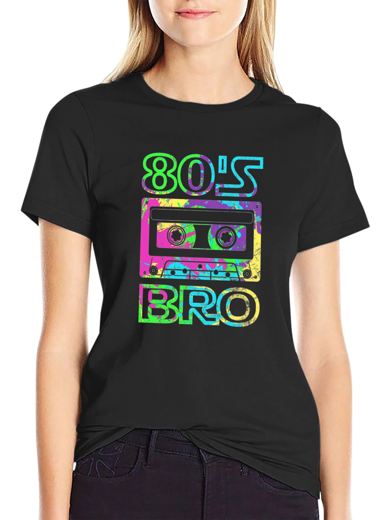 Black Retro 80's Bro T-Shirt - Cassette Design view 2