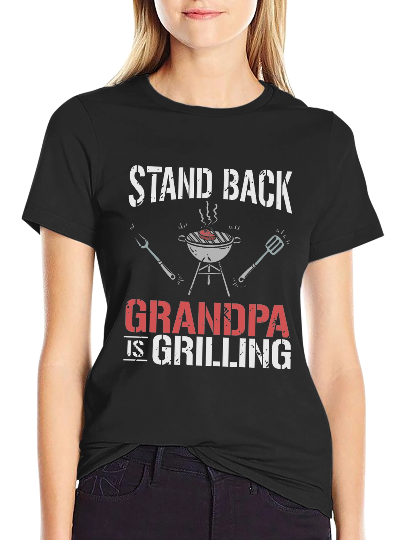 Black Stand Back Grandpa is Grilling T-Shirt view 2