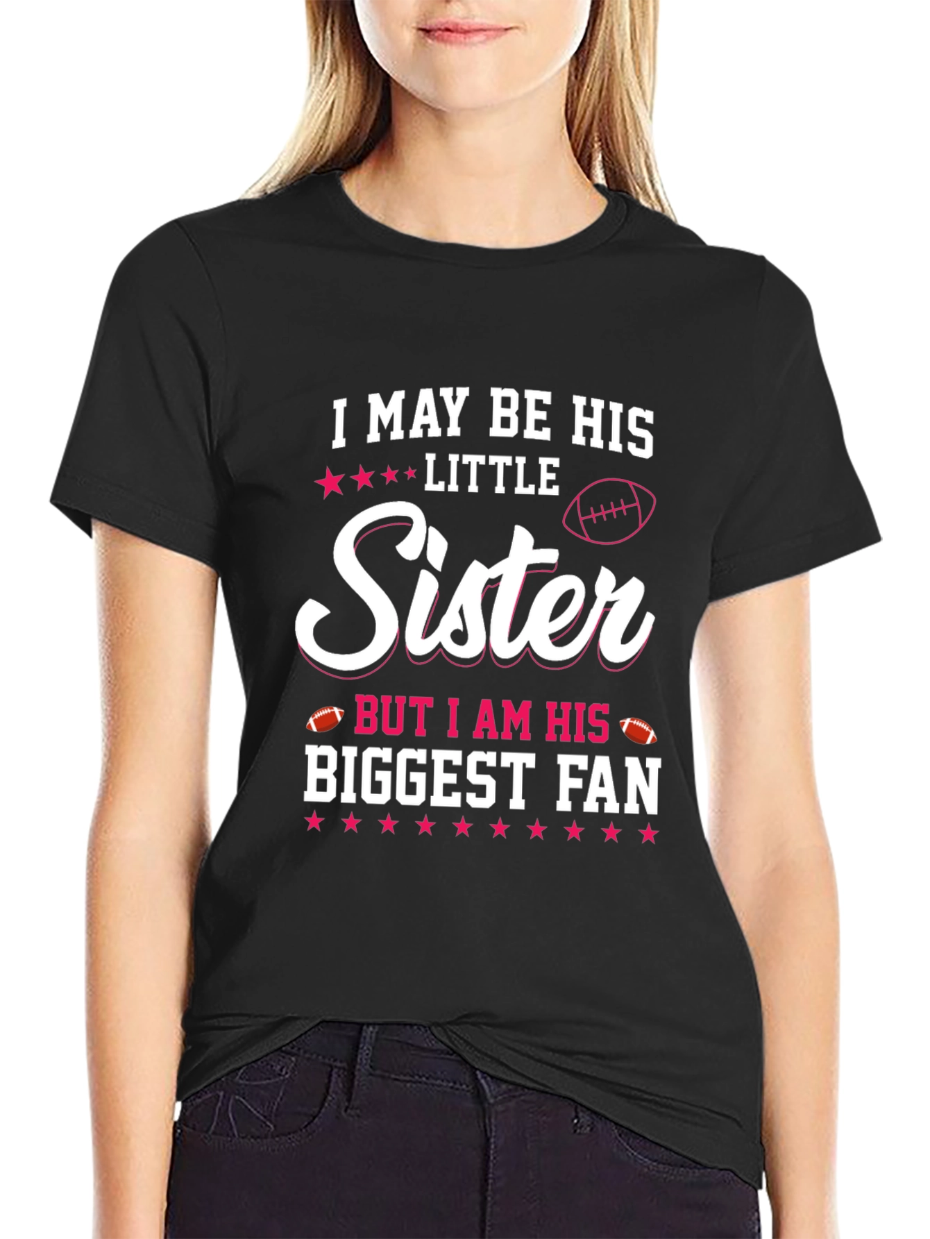 Black Little Sister Biggest Fan T-Shirt view 2