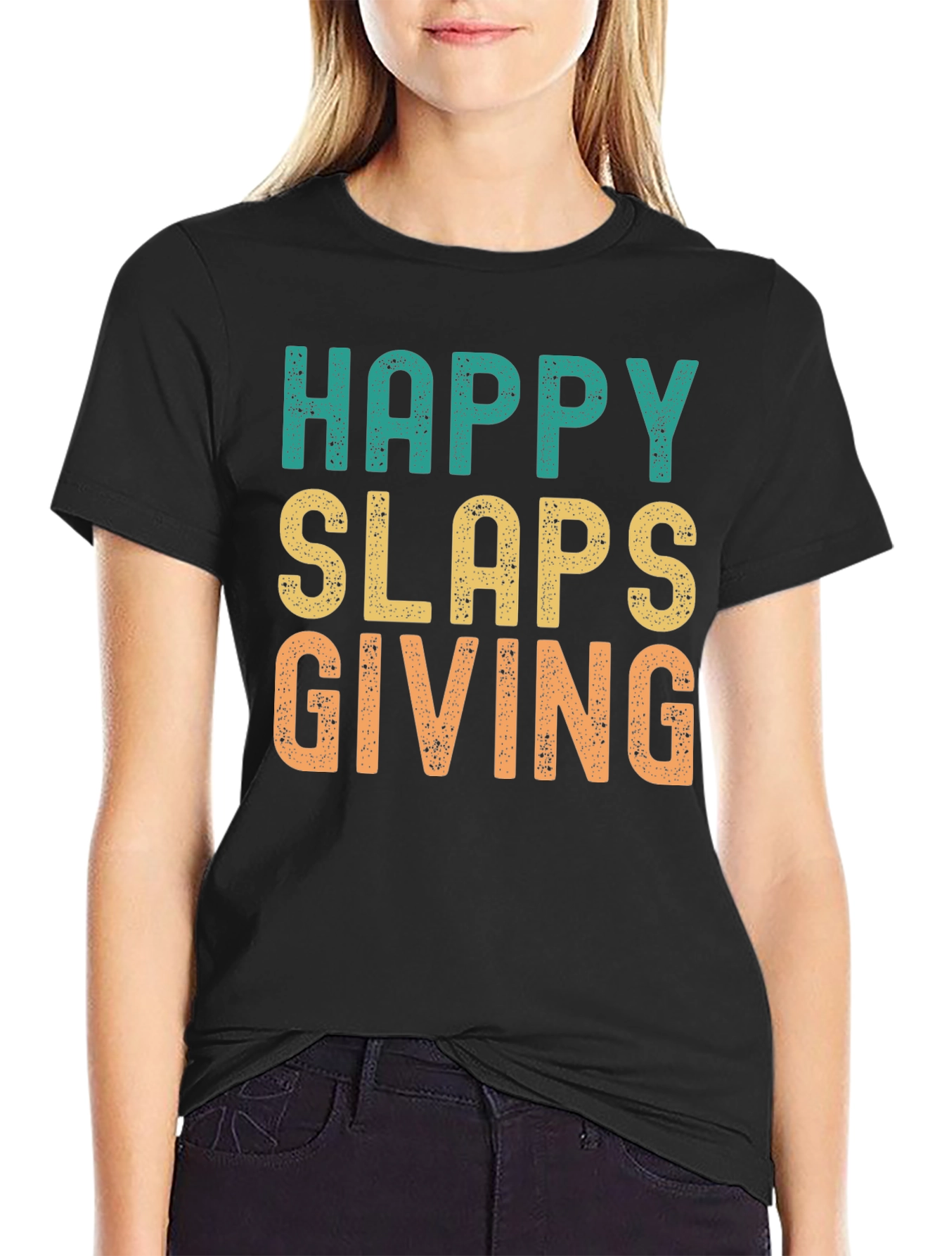 Black Happy Slaps Giving T-Shirt - Novelty Graphic Tee view 2