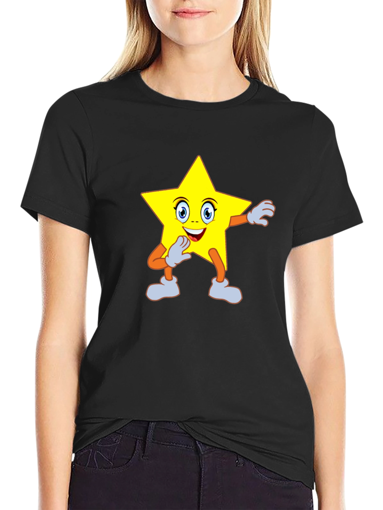 Black Star Cartoon Graphic Tee - Black view 2