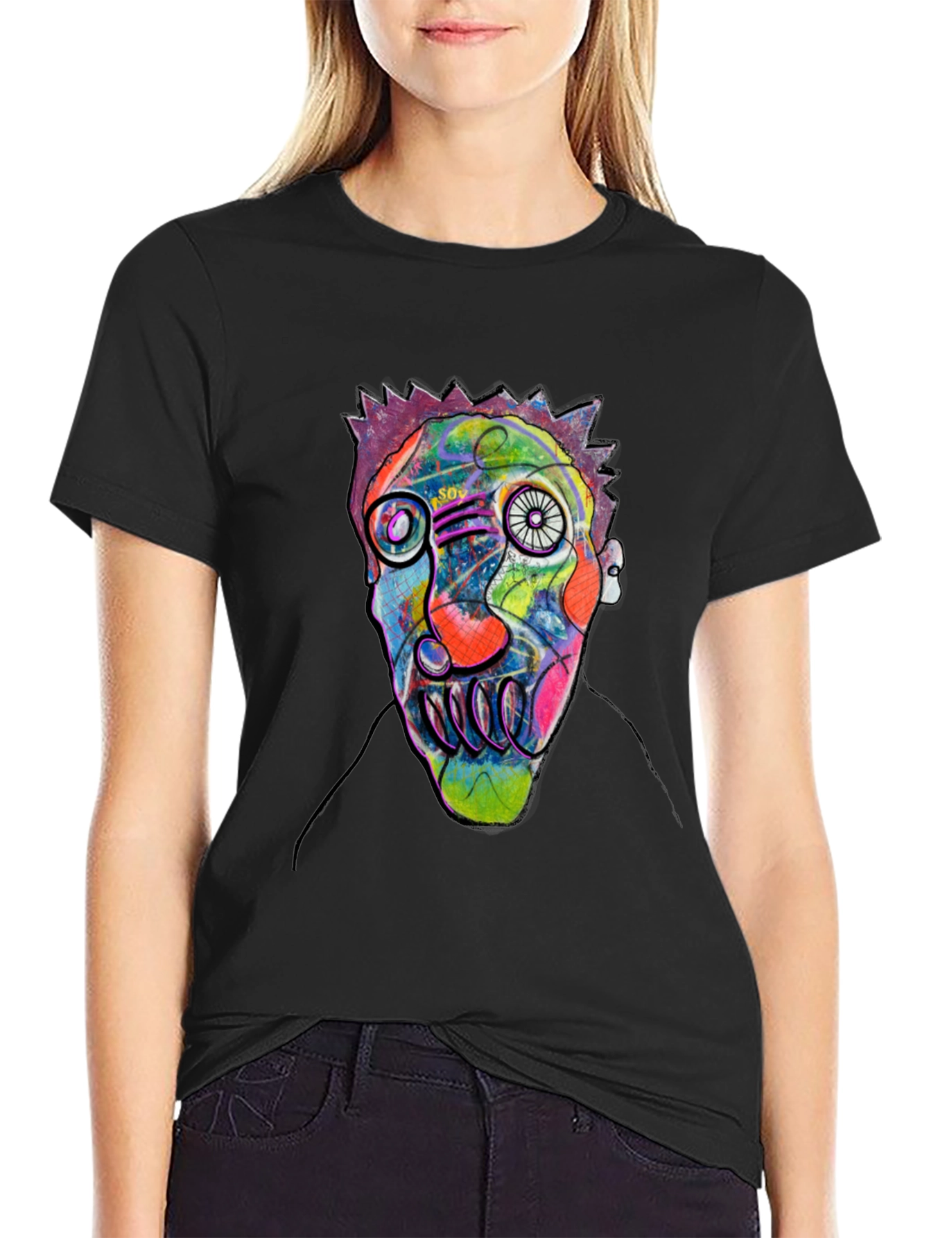 Black Abstract Face Art Black T-Shirt view 2