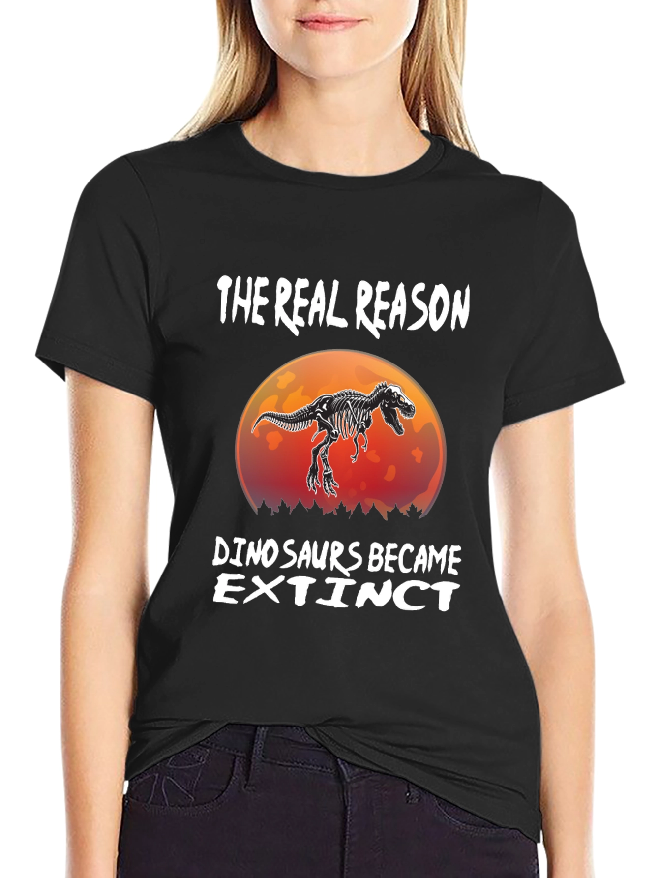 Black Dinosaur Extinction Funny T-Shirt view 2