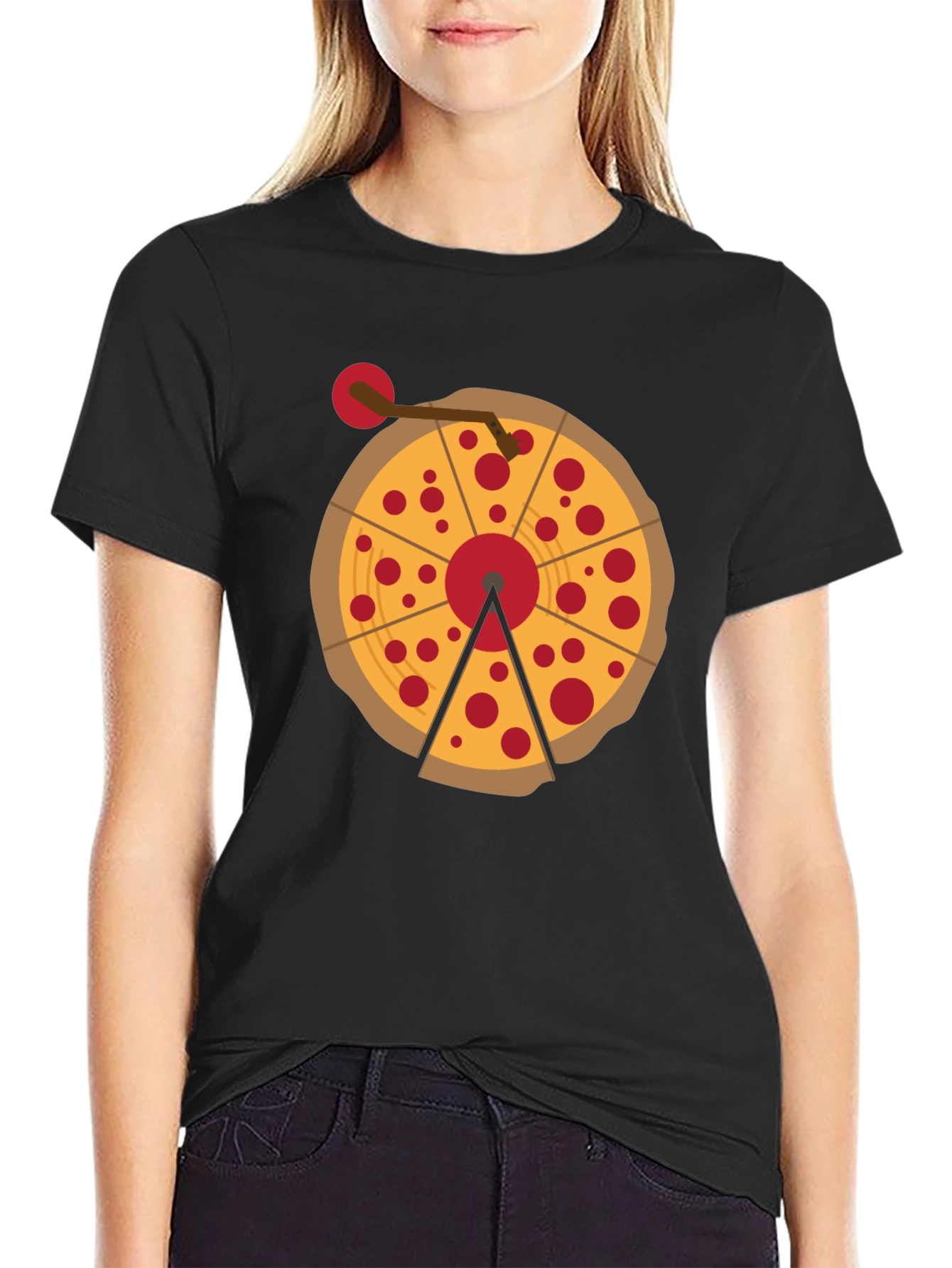 Black Pizza Turntable Graphic Tee - DJ Foodie T-Shirt view 2
