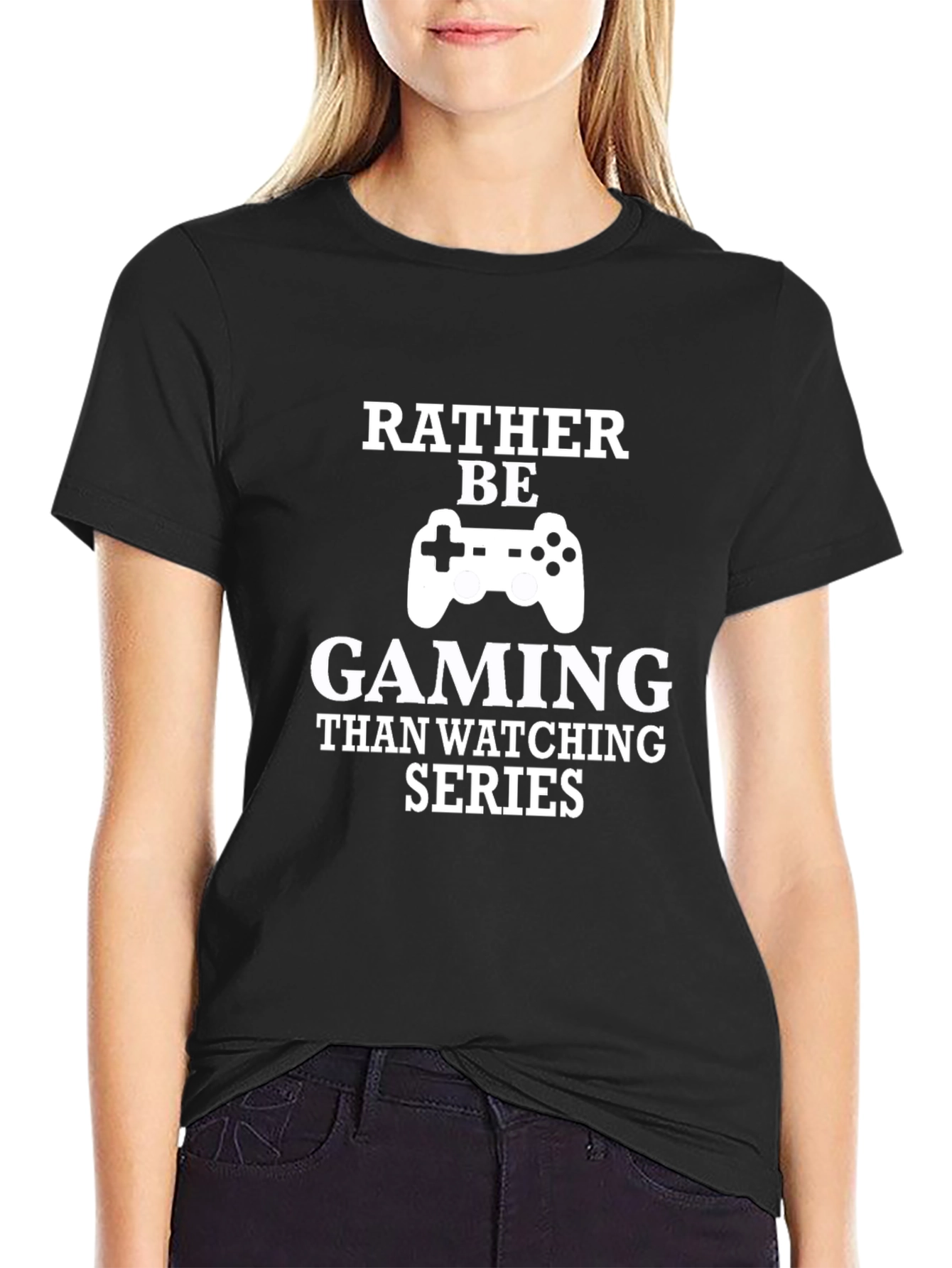 Black Gamer T-Shirt - Rather Be Gaming Funny Tee view 2