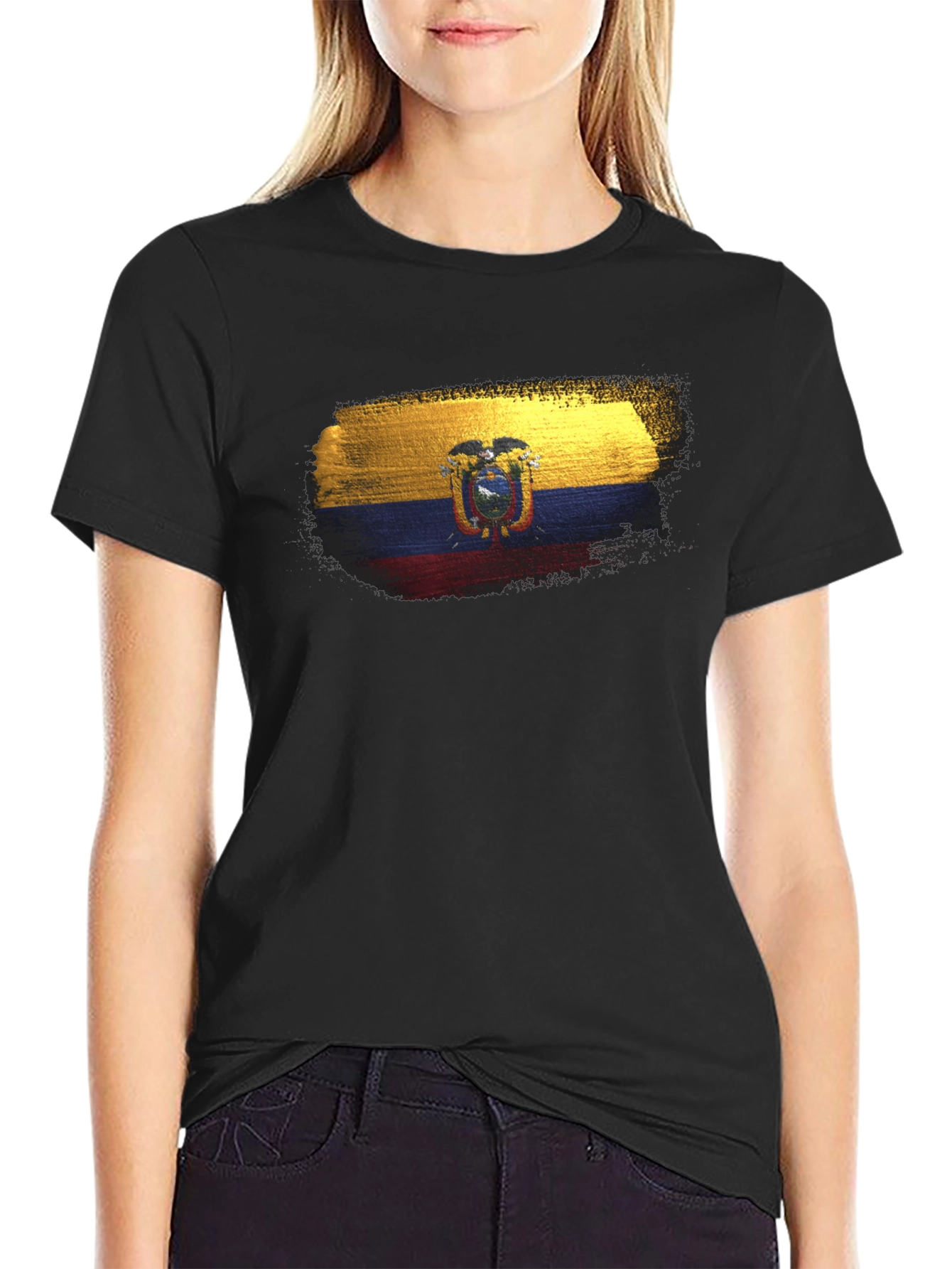 Black Ecuador Flag T-Shirt - Black Crew Neck Tee view 2