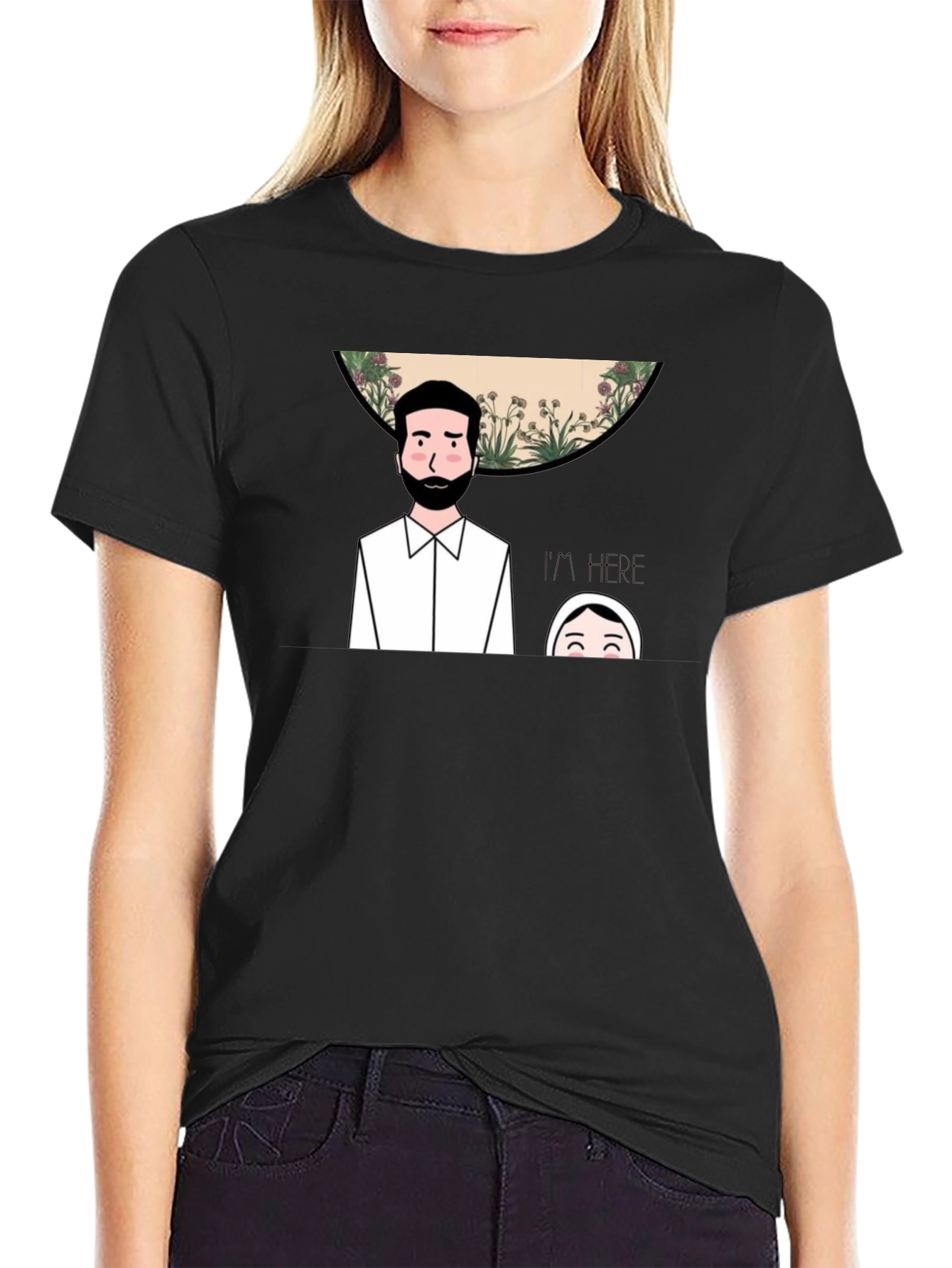 Black Couple Portrait Graphic Black T-Shirt view 2