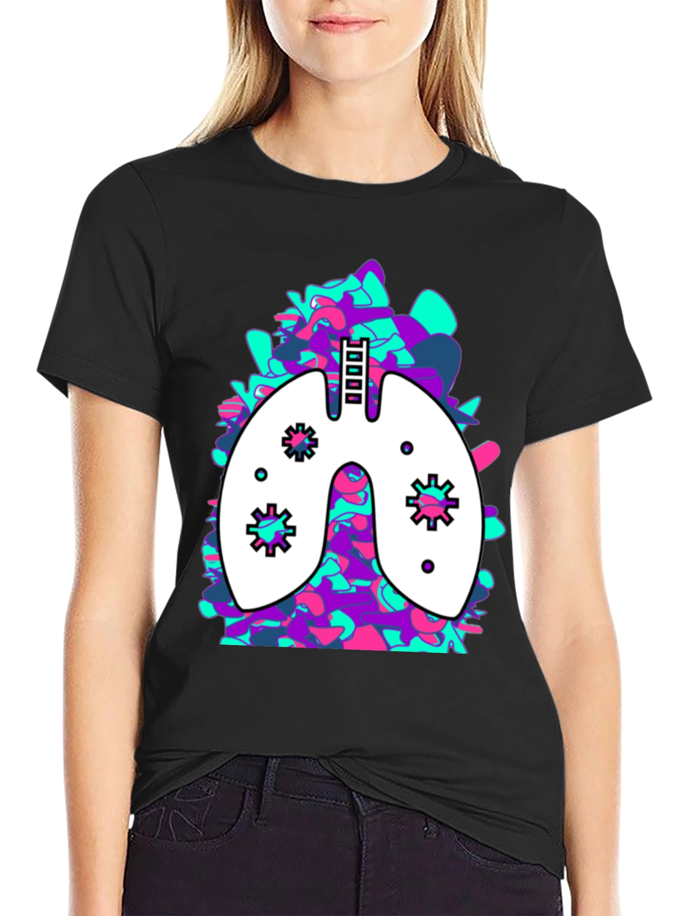 Black Lung Art Black T-Shirt: Abstract Organ Tee view 2
