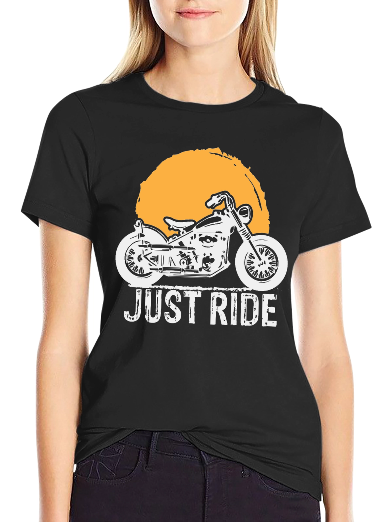 Black Just Ride Motorcycle Graphic T-Shirt view 2