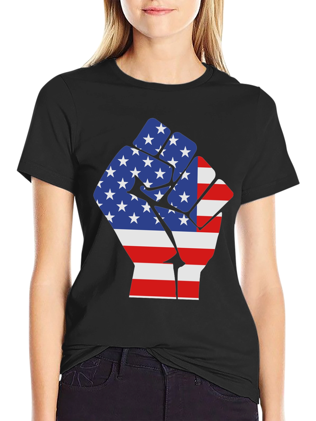 Black USA Flag Fist Graphic Tee - Patriotic Pride view 2