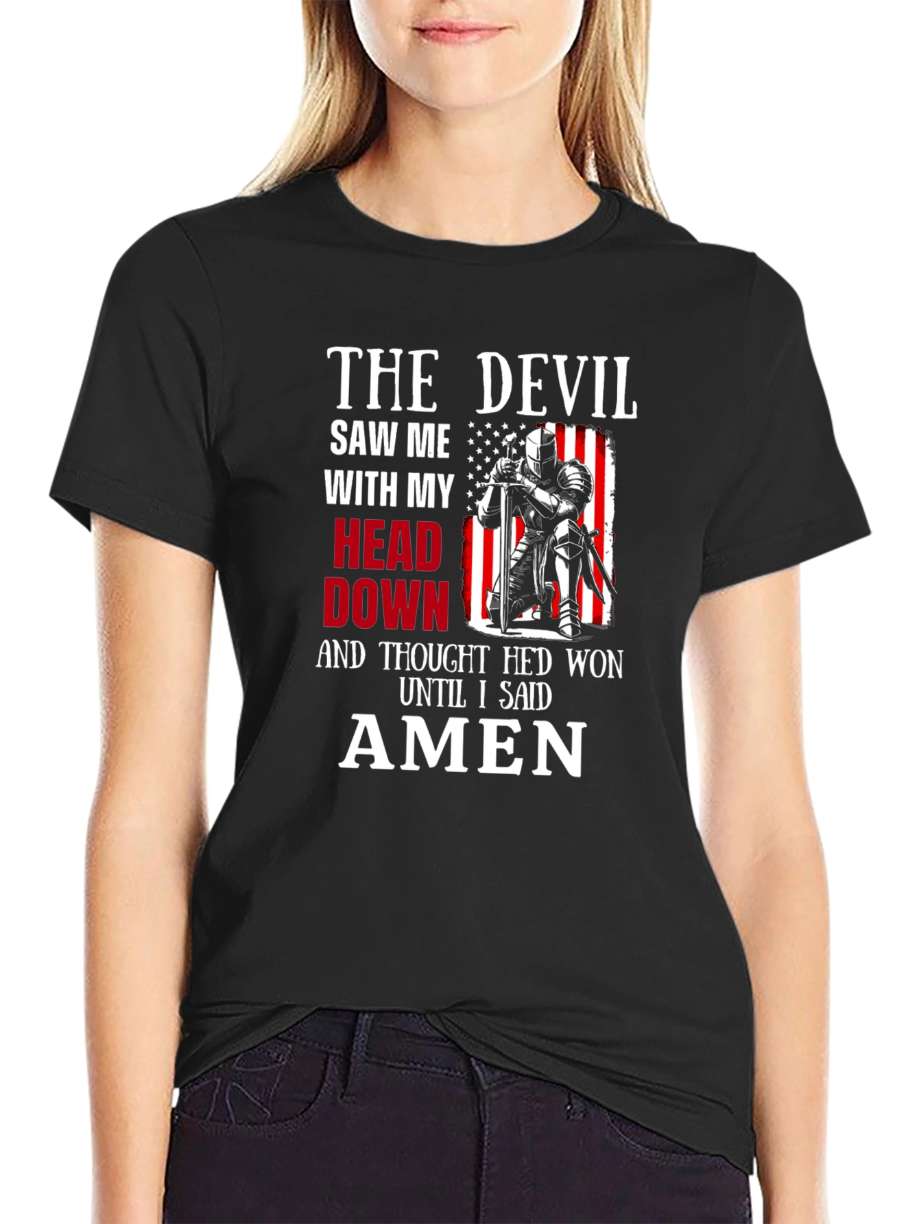 Black The Devil Saw Me T-Shirt - Knight Amen Graphic Tee view 2