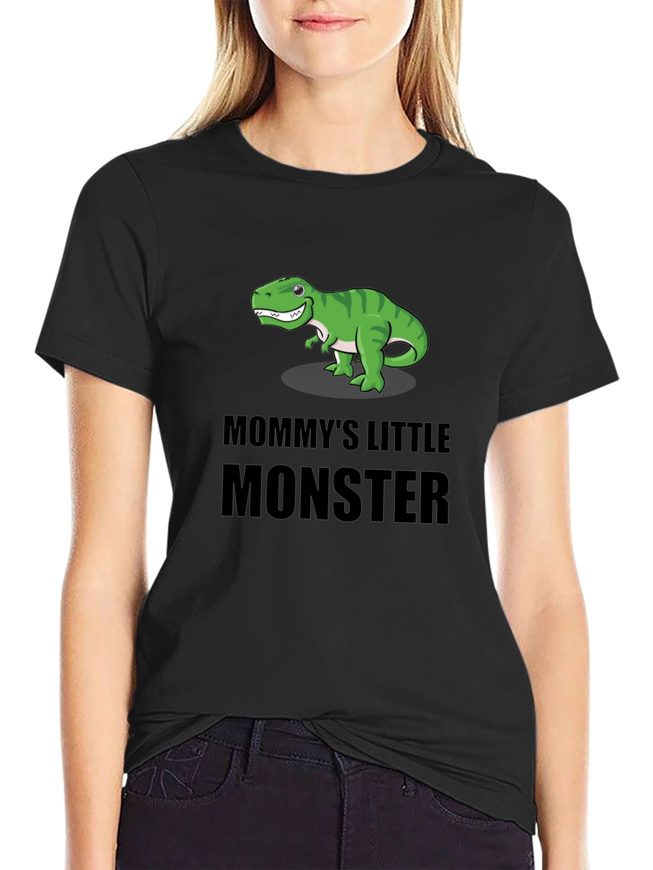 Black Mommy's Little Monster Dinosaur T-Shirt view 2