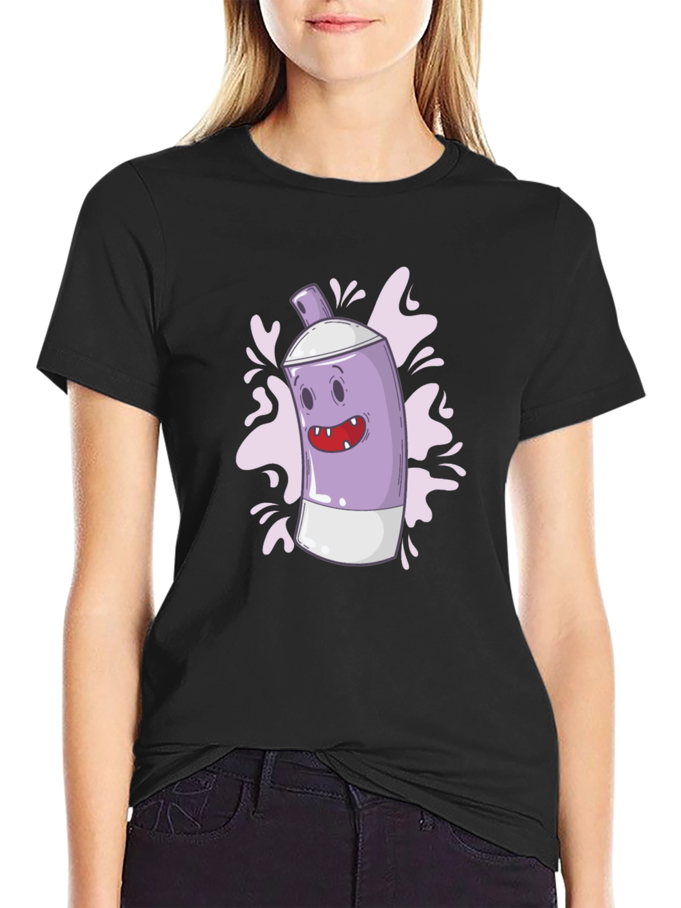 Black Funky Spray Can Graphic Tee - Cool Cartoon Design view 2