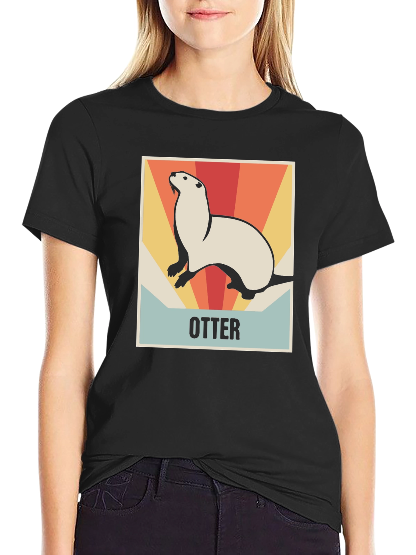 Black Retro Otter Graphic Tee - Soft Cotton Blend view 2