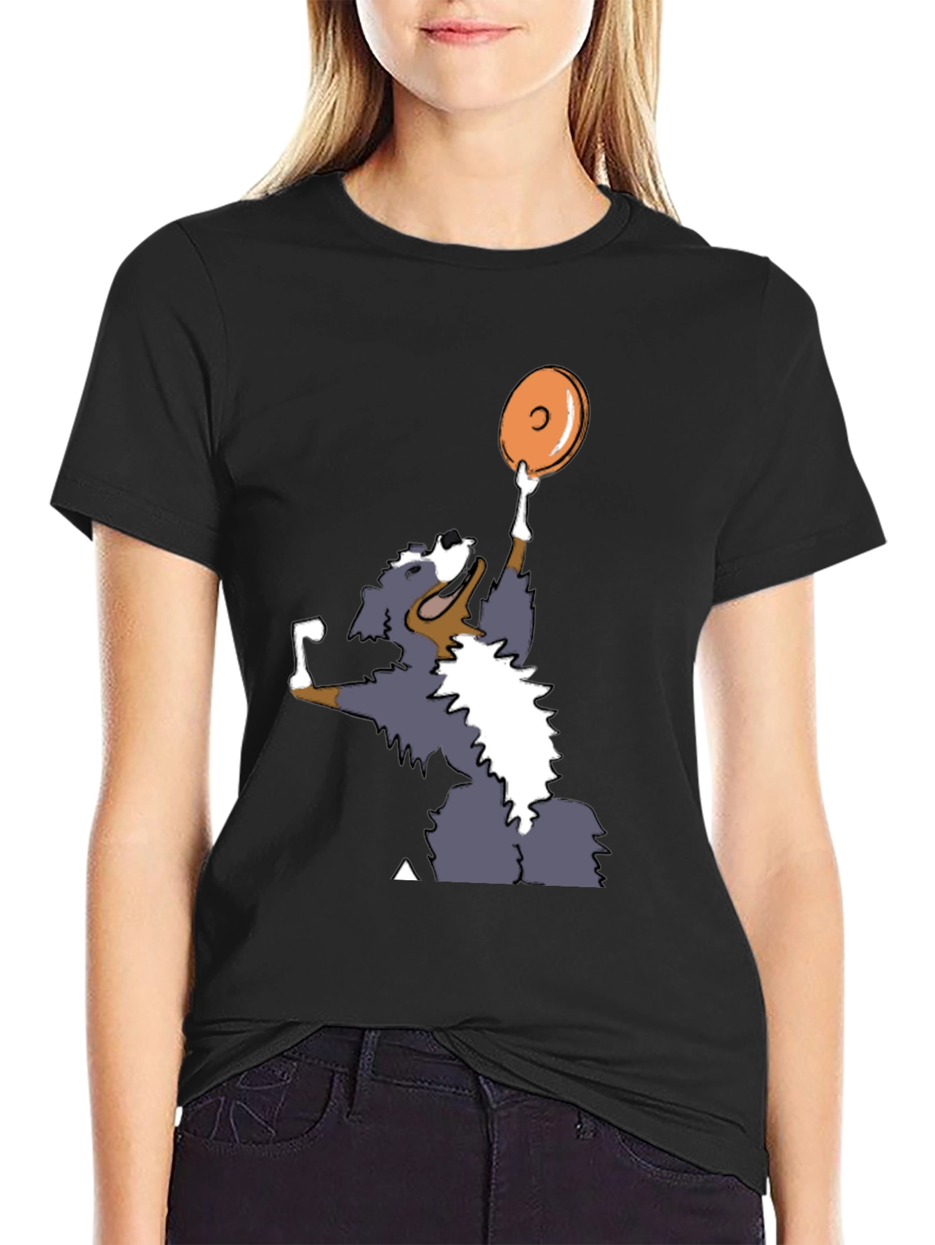 Black Dog Catching Disc Graphic Tee - Casual Style view 2