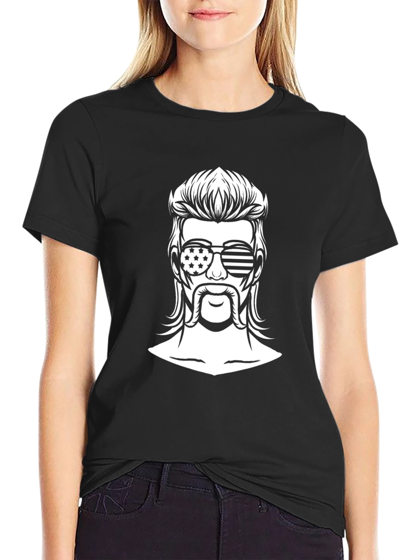 Black Patriotic Mullet T-Shirt - American Flag Sunglasses view 2