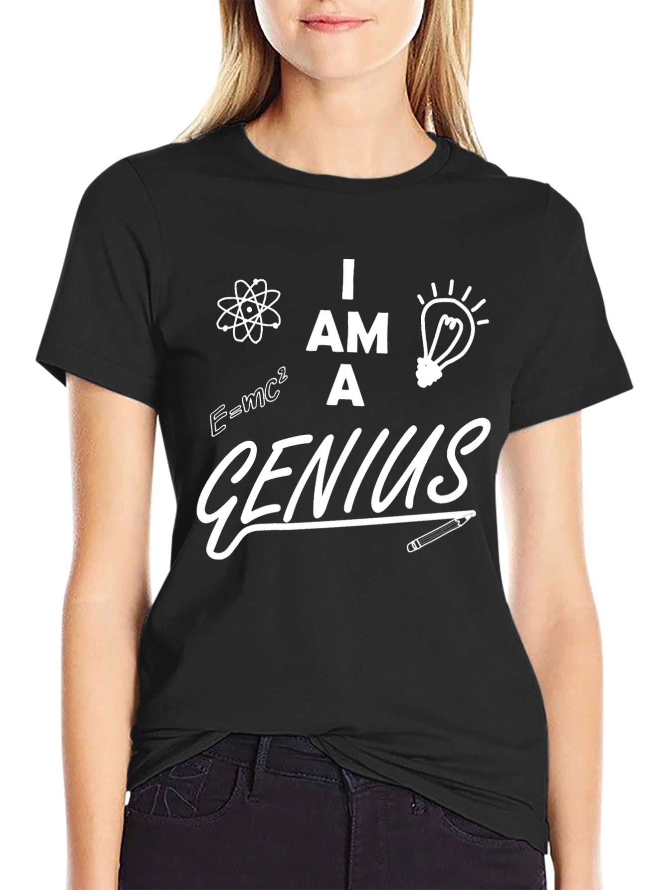 Black I am a Genius Graphic T-Shirt view 2