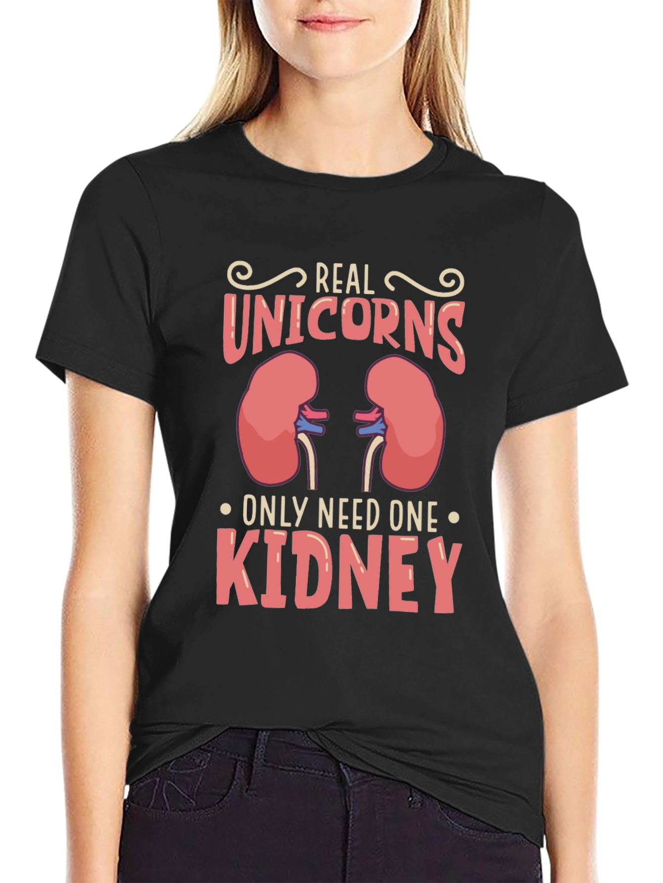 Black Real Unicorns Only Need One Kidney Graphic Tee view 2