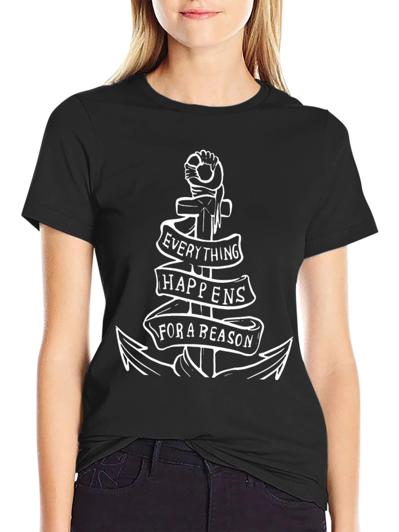 Black Everything Happens for a Reason Anchor T-Shirt view 2