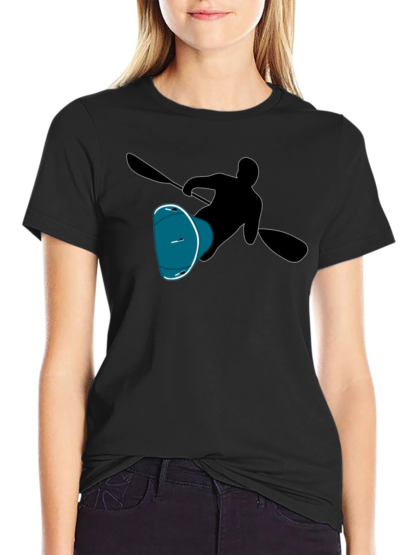 Black Kayaker Silhouette Tee - Black Cotton T-Shirt view 2