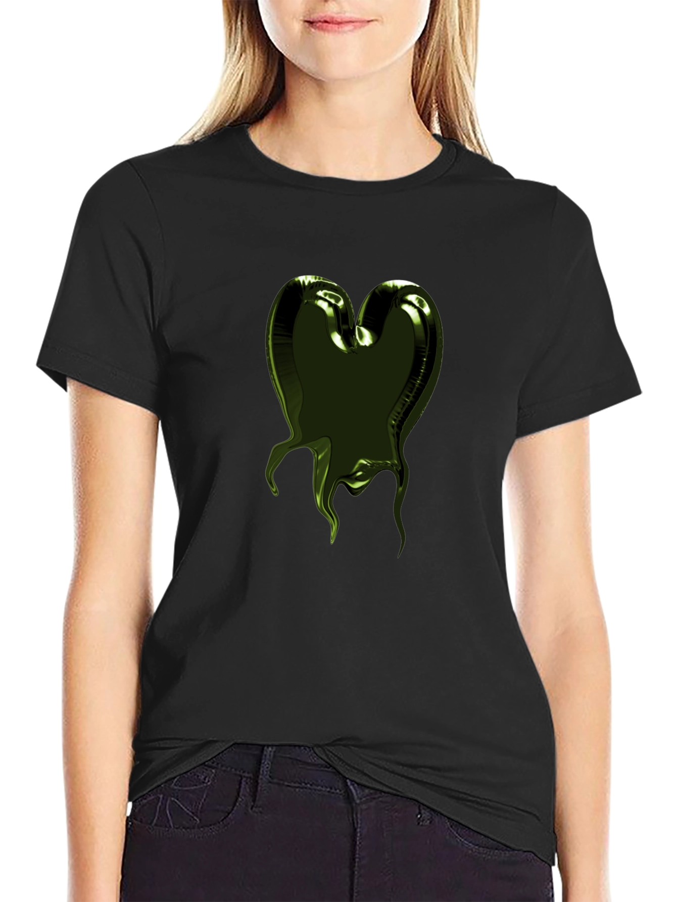 Black Olive Green Heart Balloon Graphic Tee - Men's view 2