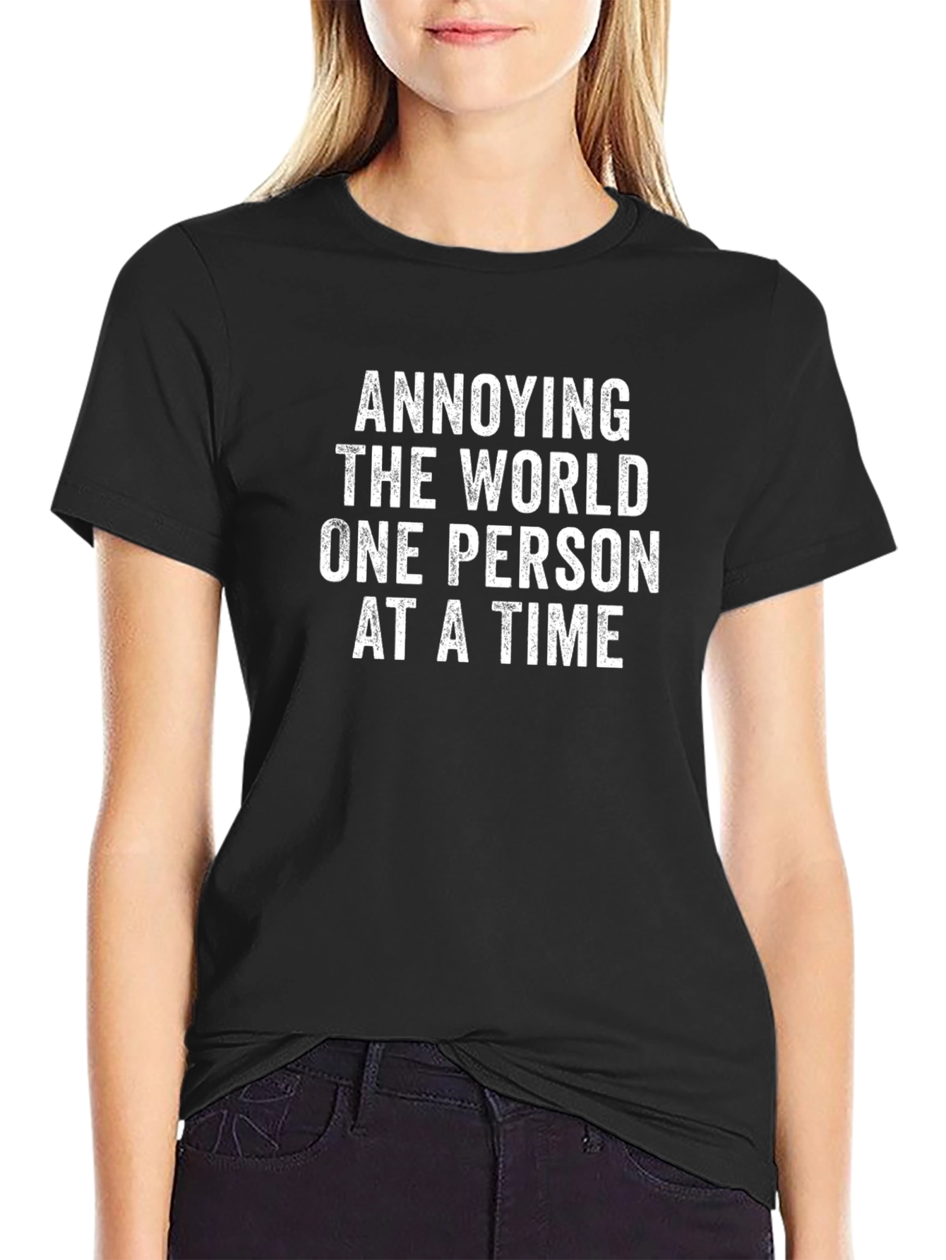 Black Annoying the World T-Shirt Funny Sarcastic Graphic Tee view 2