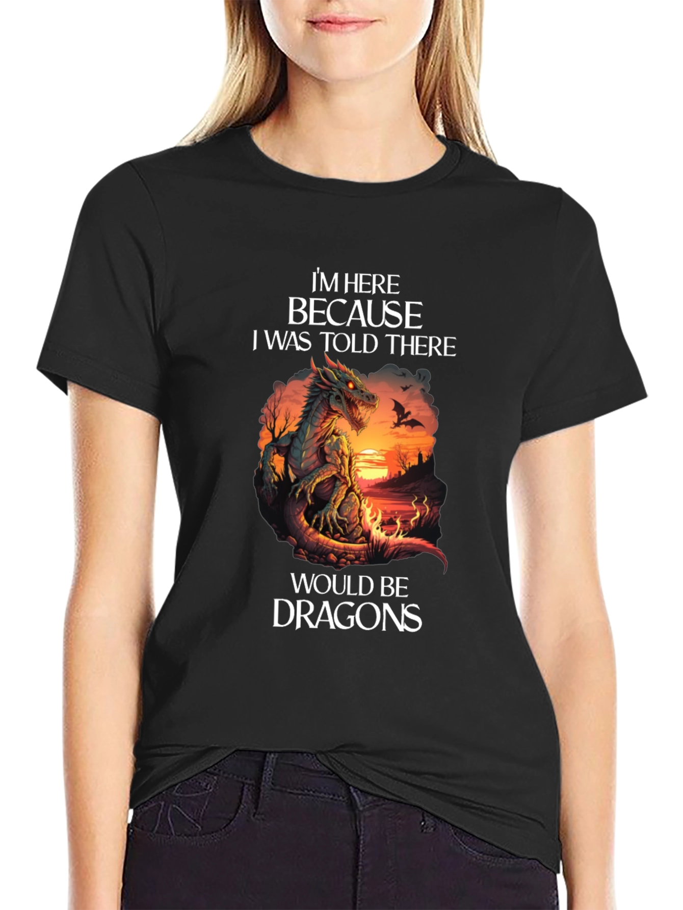 Black Dragon T-Shirt: I'm Here Because Dragons Graphic Tee view 2