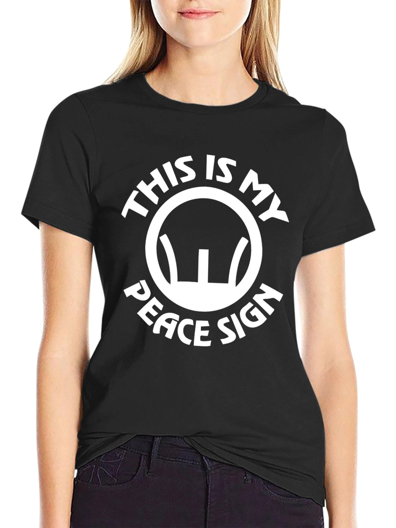 Black This Is My Peace Sign T-Shirt Funny Offensive Graphic Tee view 2