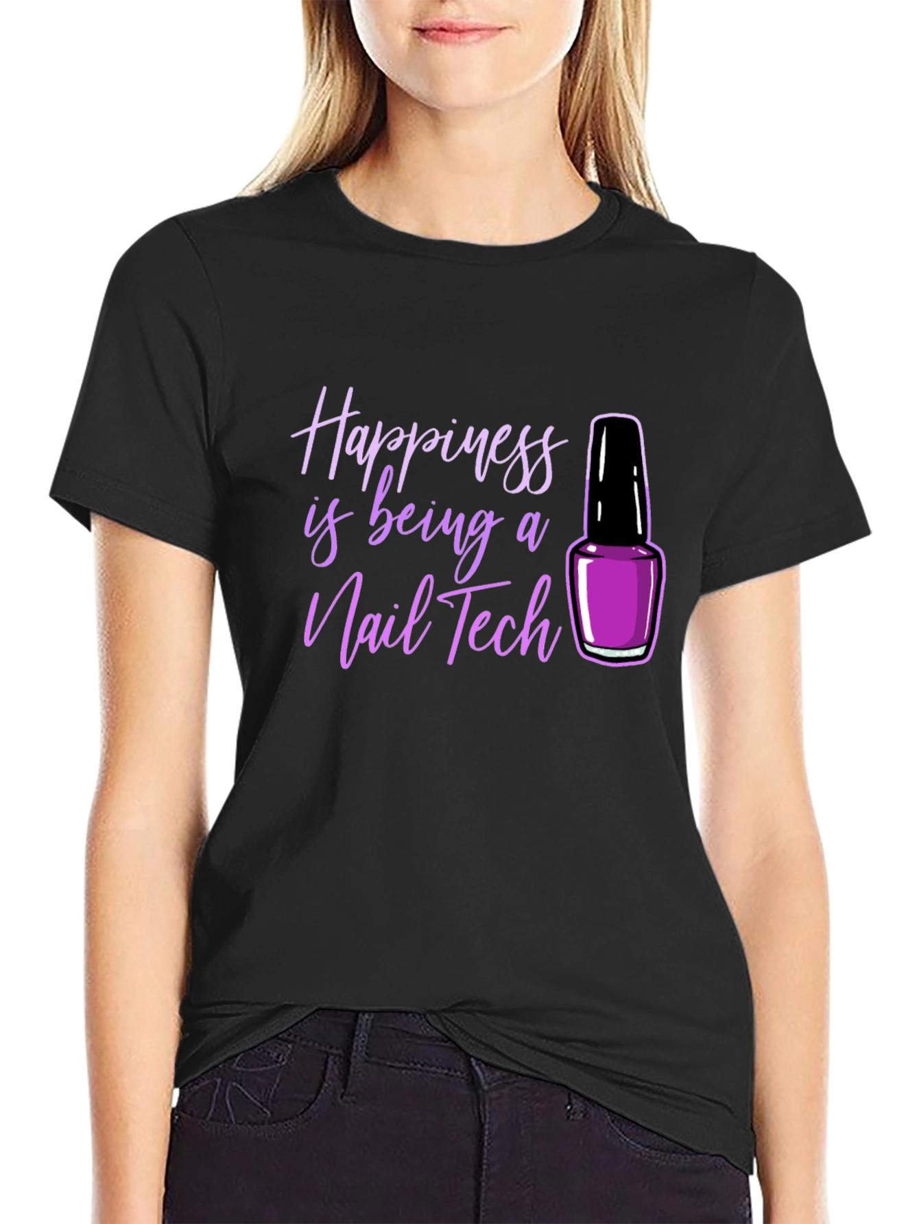 Black Happiness Nail Tech T-Shirt view 2