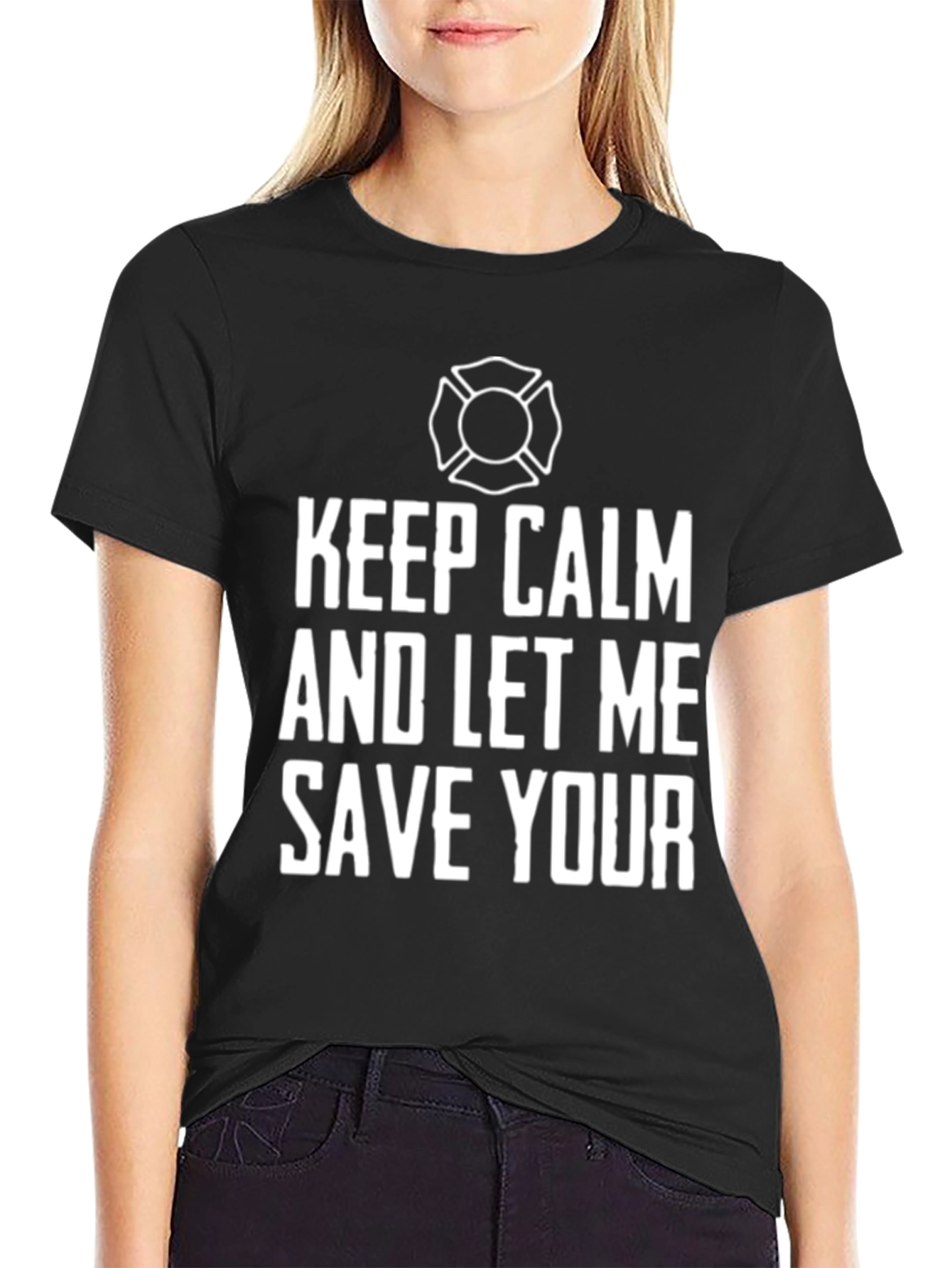 Black Keep Calm Firefighter Graphic T-Shirt view 2
