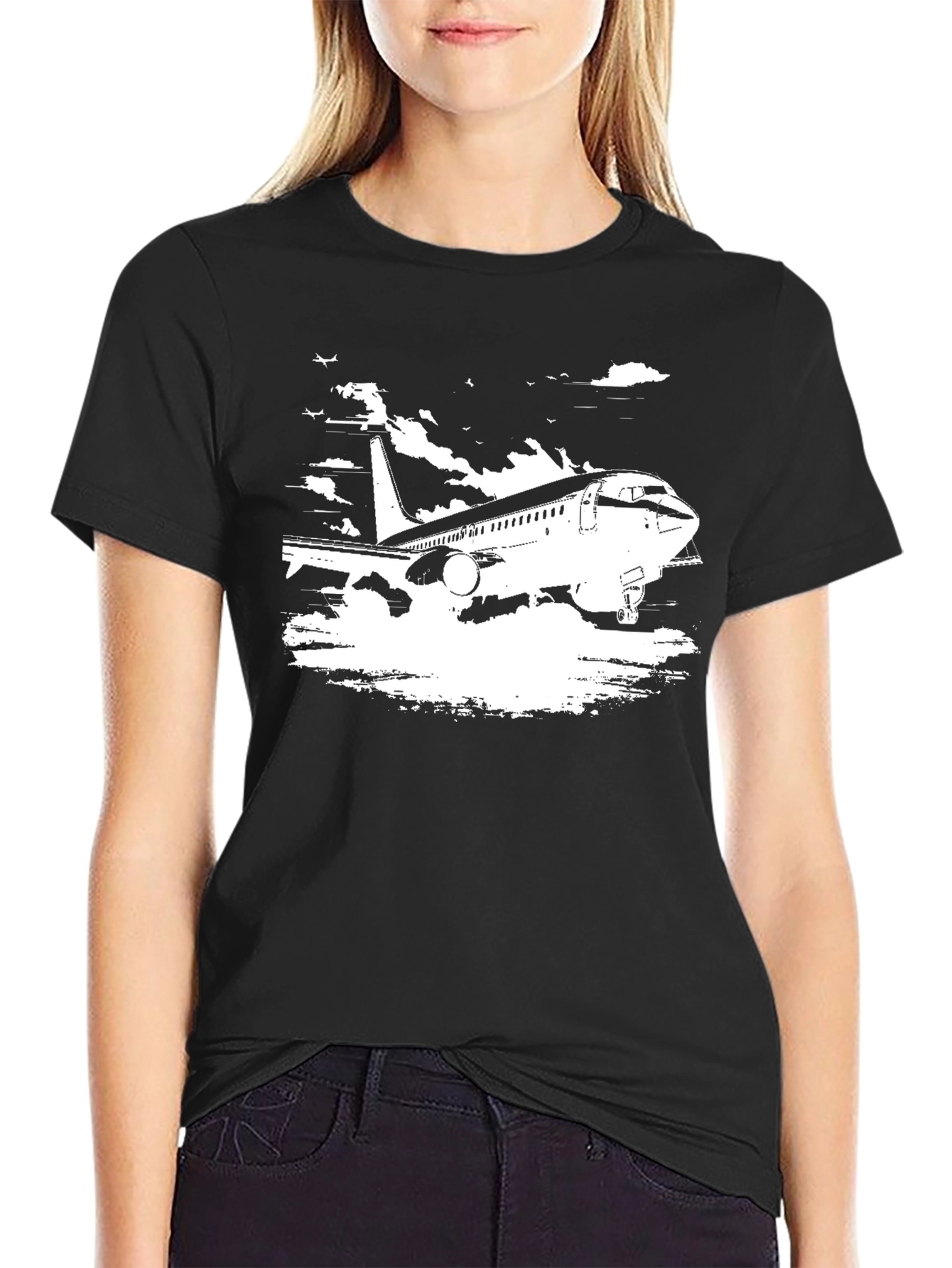 Black Airplane Graphic Tee - Black Cotton Blend view 2