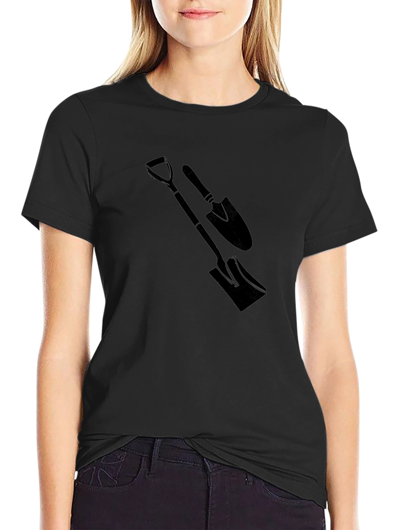 Black Men's Black T-Shirt with Spade Graphic view 2