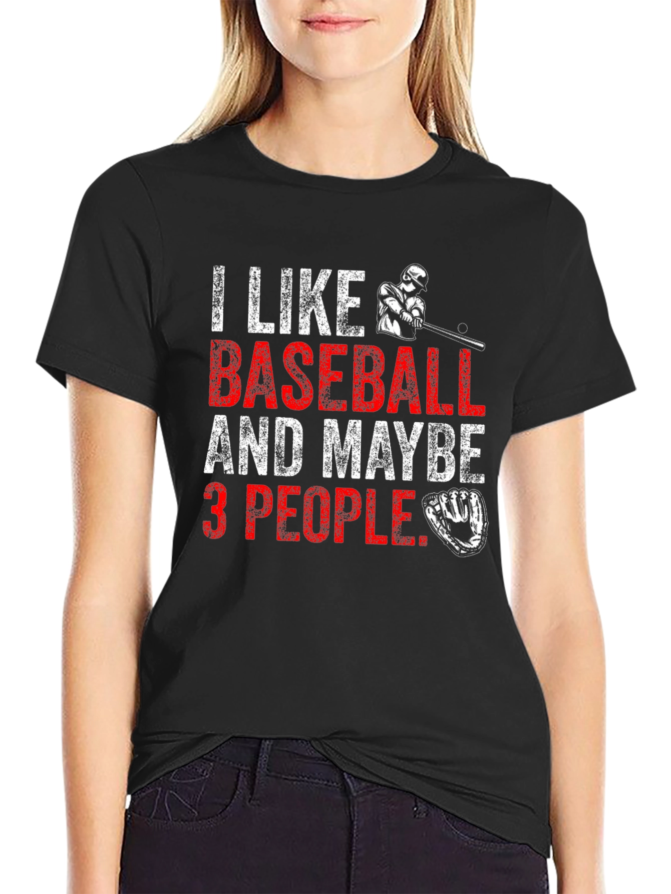 Black I Like Baseball & Maybe 3 People Black T-Shirt view 2