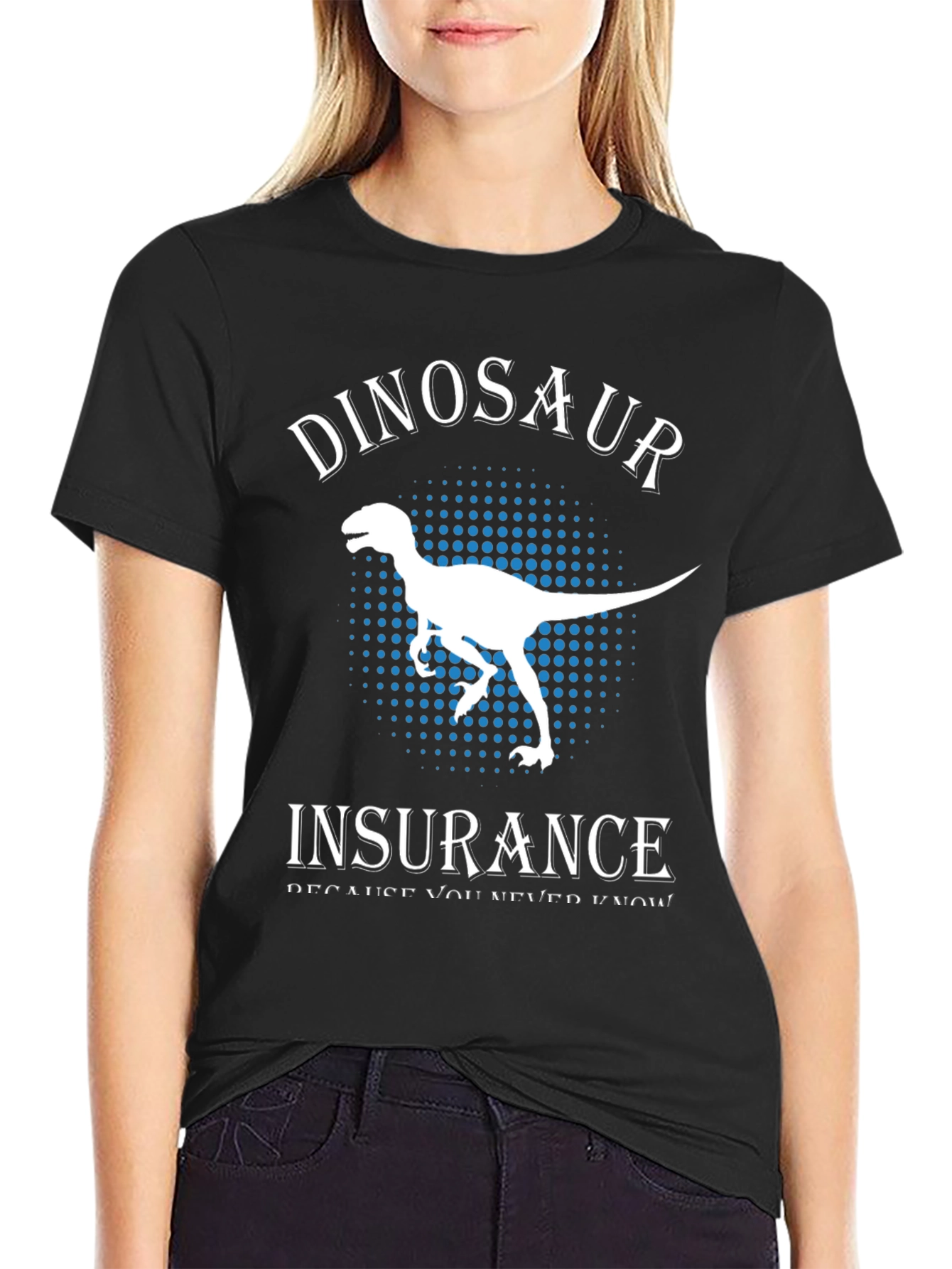 Black Dinosaur Insurance T-Shirt - Funny Graphic Tee view 2