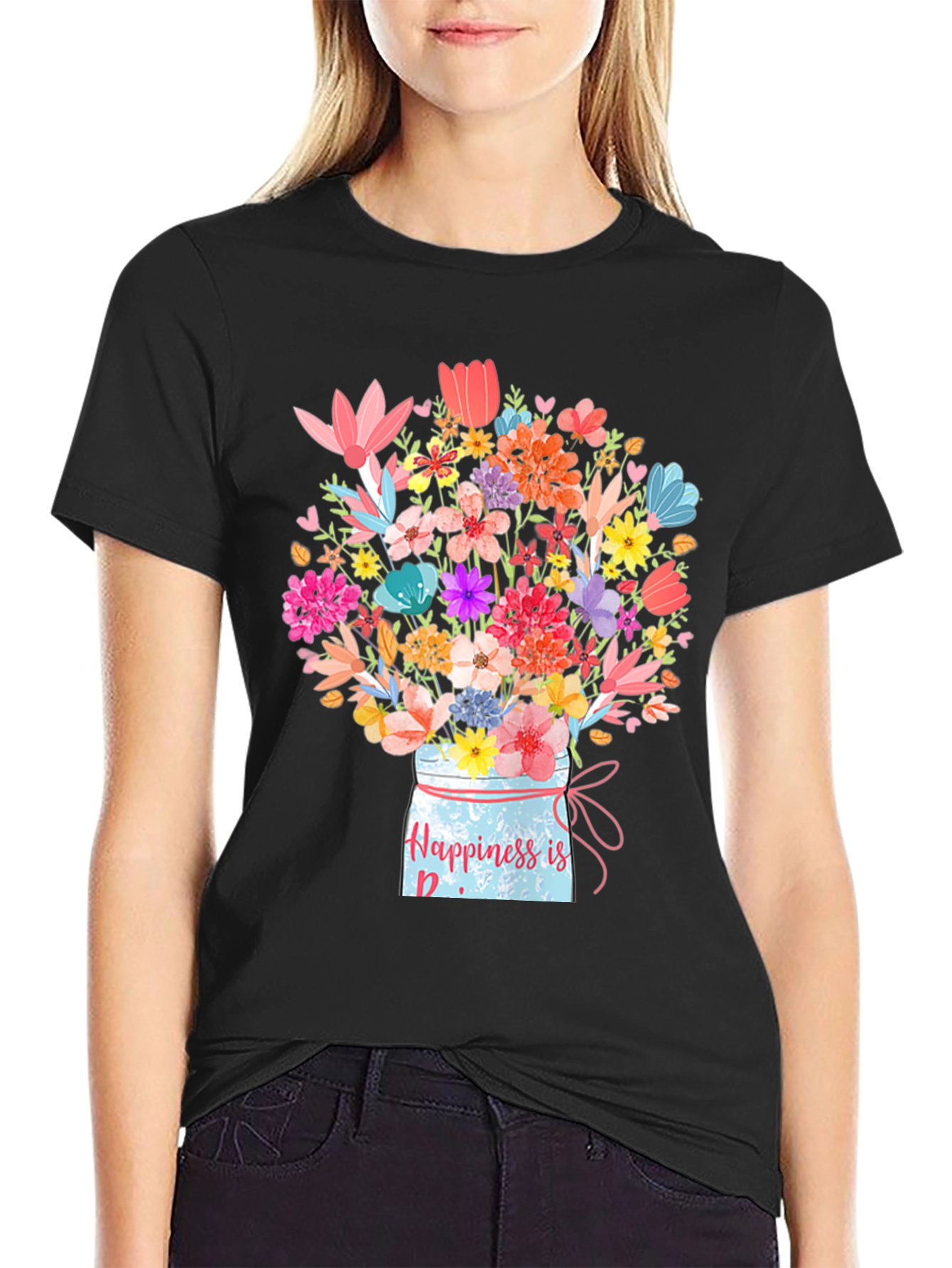 Black Floral Happiness Jar T-Shirt view 2
