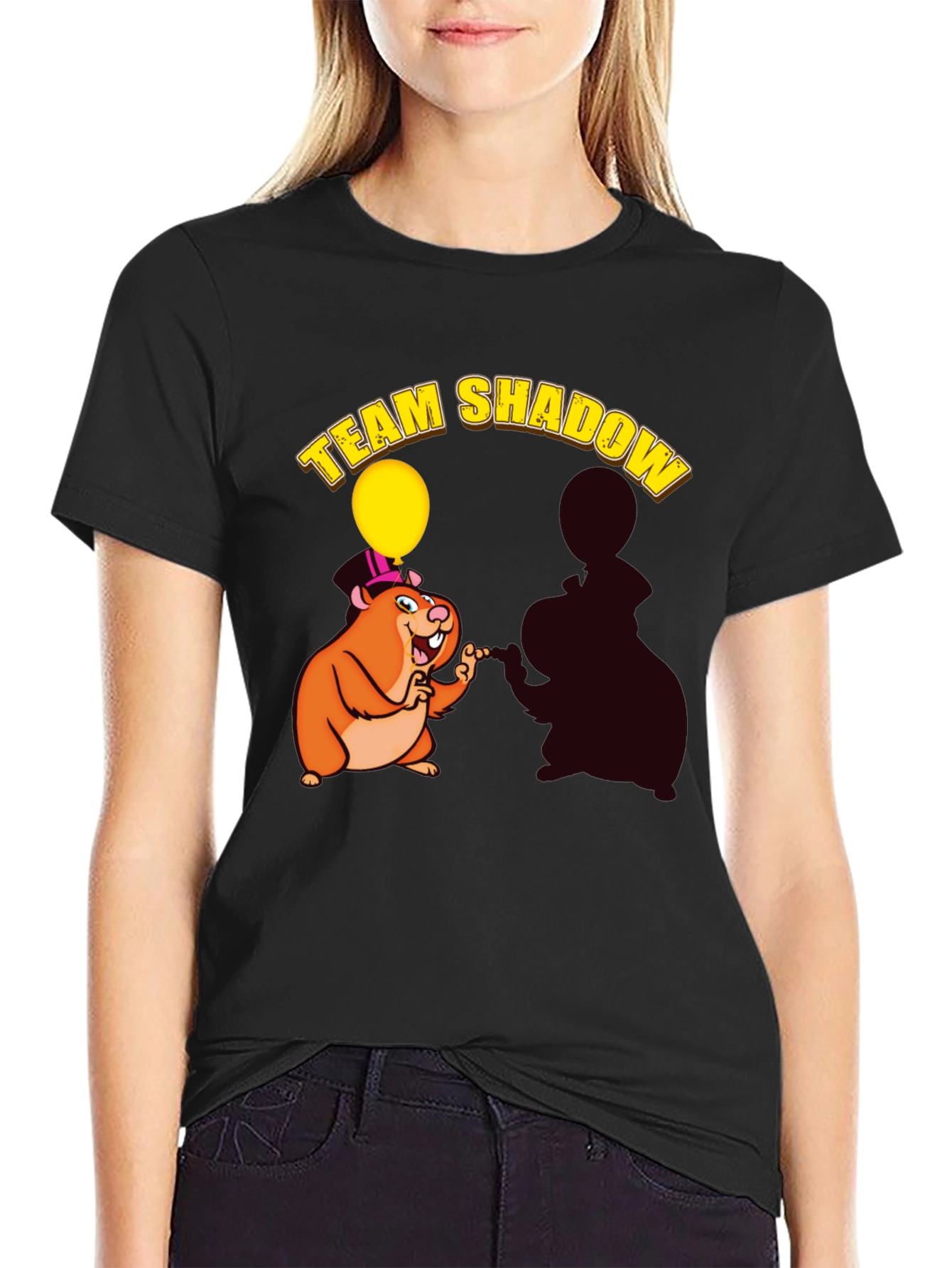 Black Team Shadow T-Shirt - Cute Hamster Design view 2