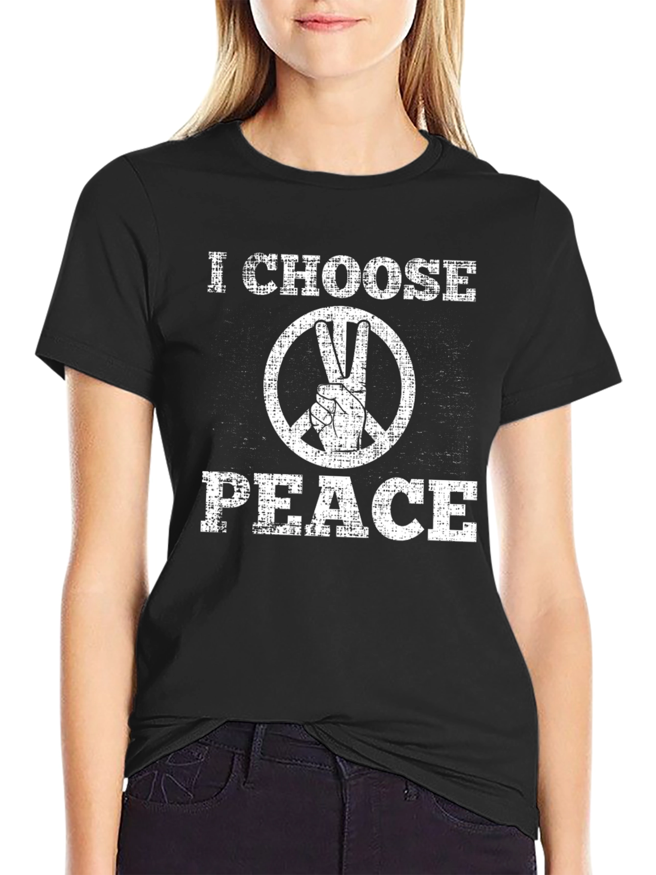 Black I Choose Peace T-Shirt: Vintage Style Graphic Tee view 2