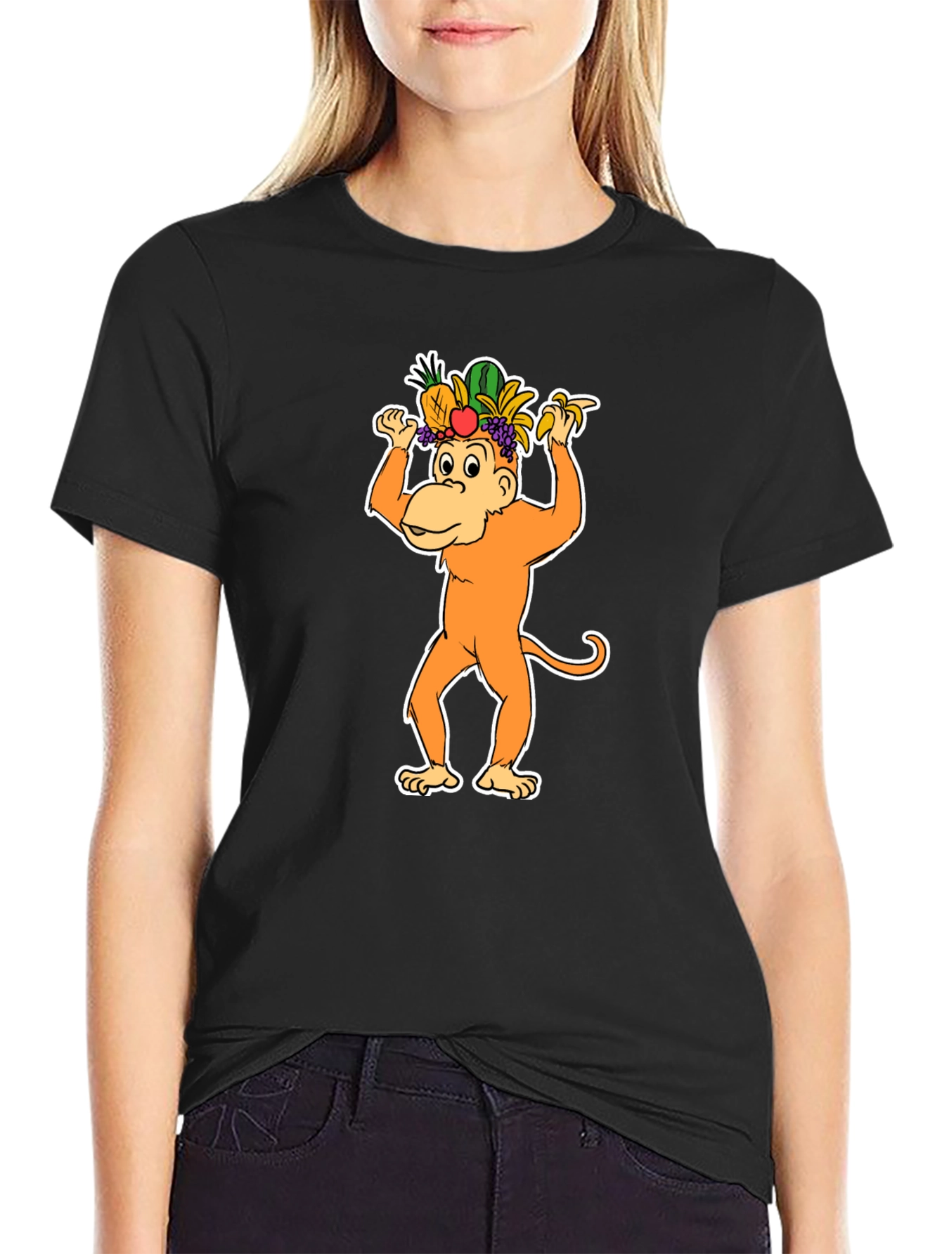 Black Fruit Hat Monkey T-Shirt - Fun Graphic Tee view 2