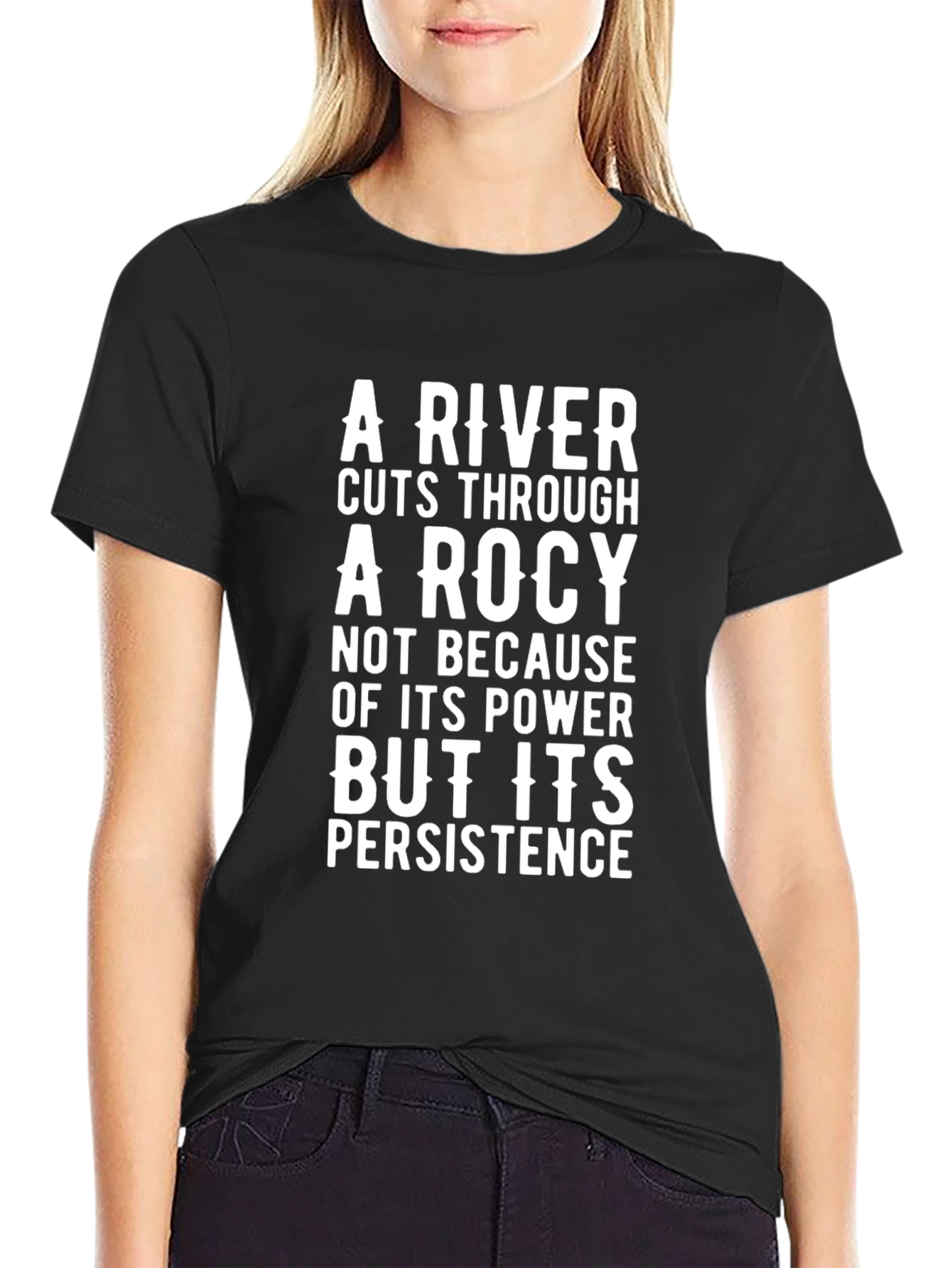Black Motivational River Persistence Graphic T-Shirt view 2