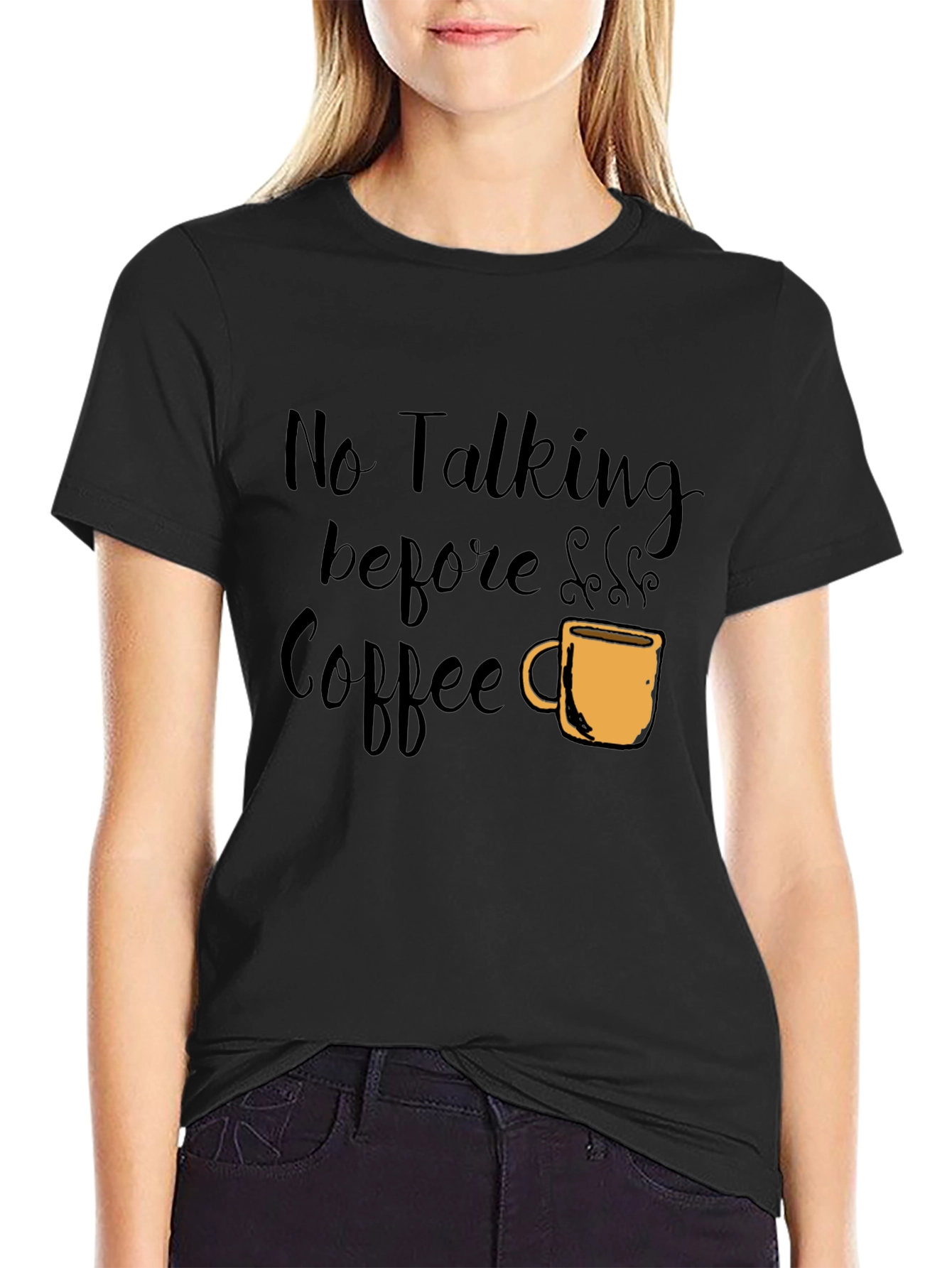 Black No Talking Before Coffee Graphic Tee - Black view 2