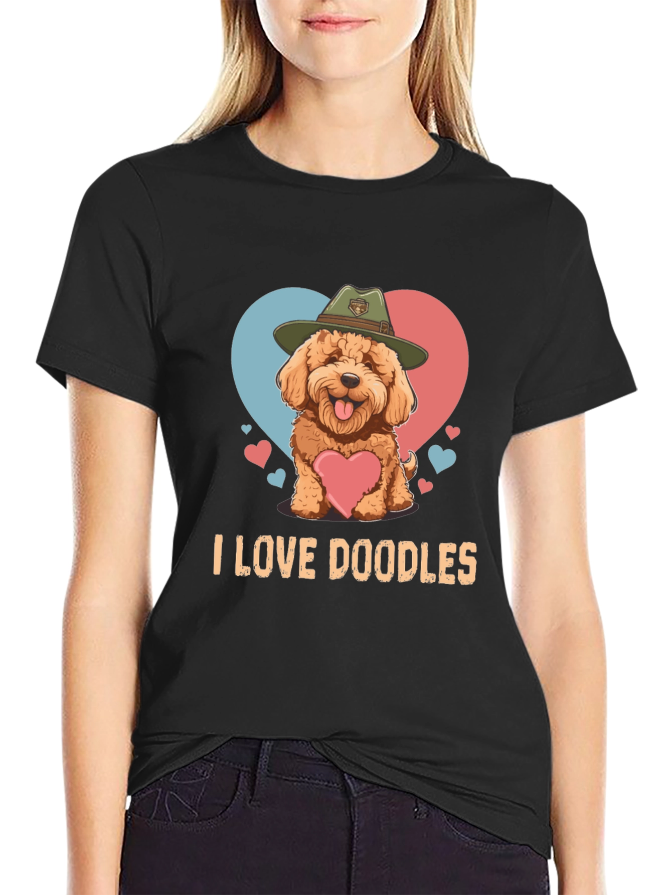 Black I Love Doodles T-Shirt - Cute Dog Design view 2