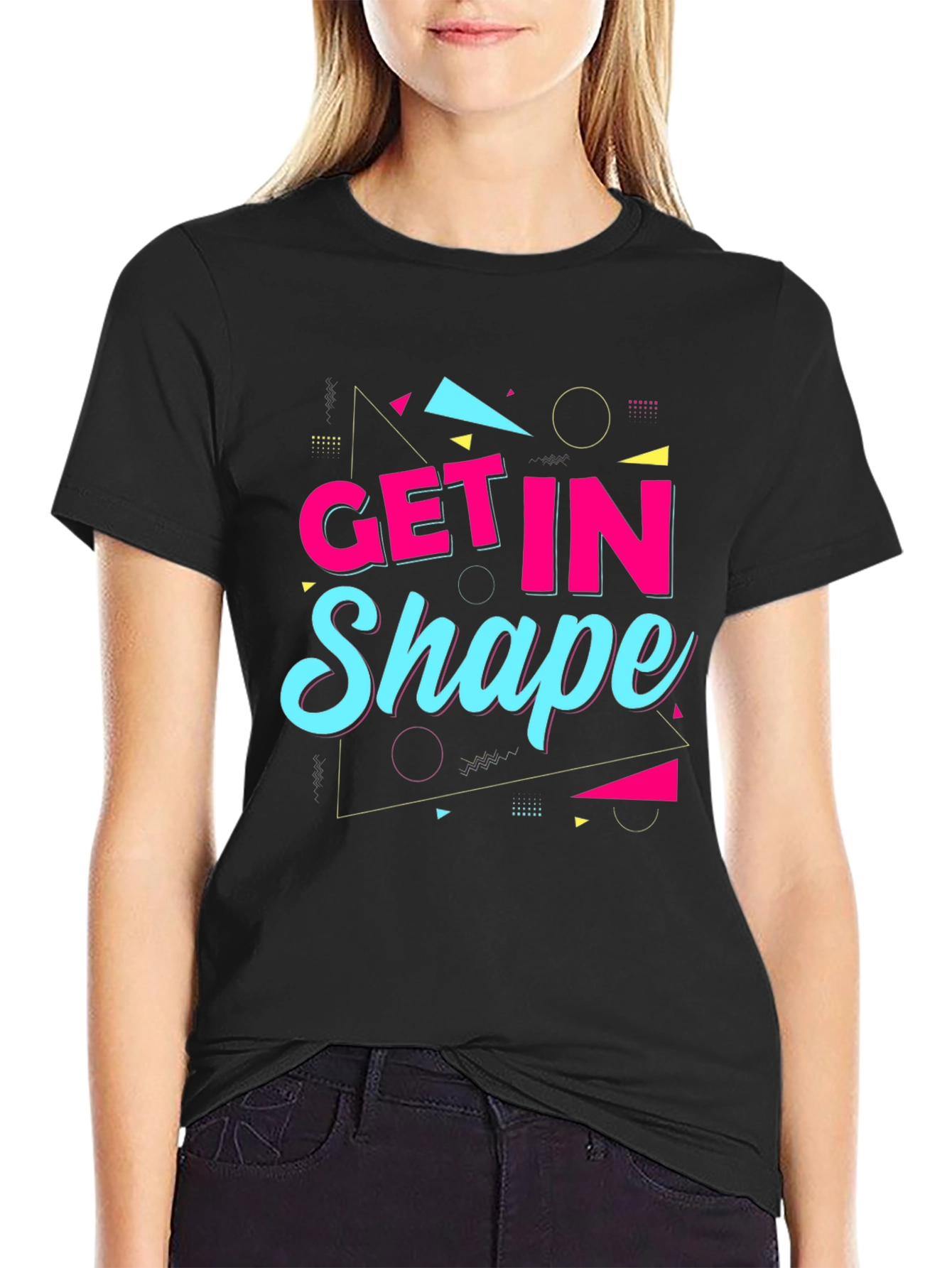 Black Get In Shape Graphic Tee - Retro Design Black Shirt view 2