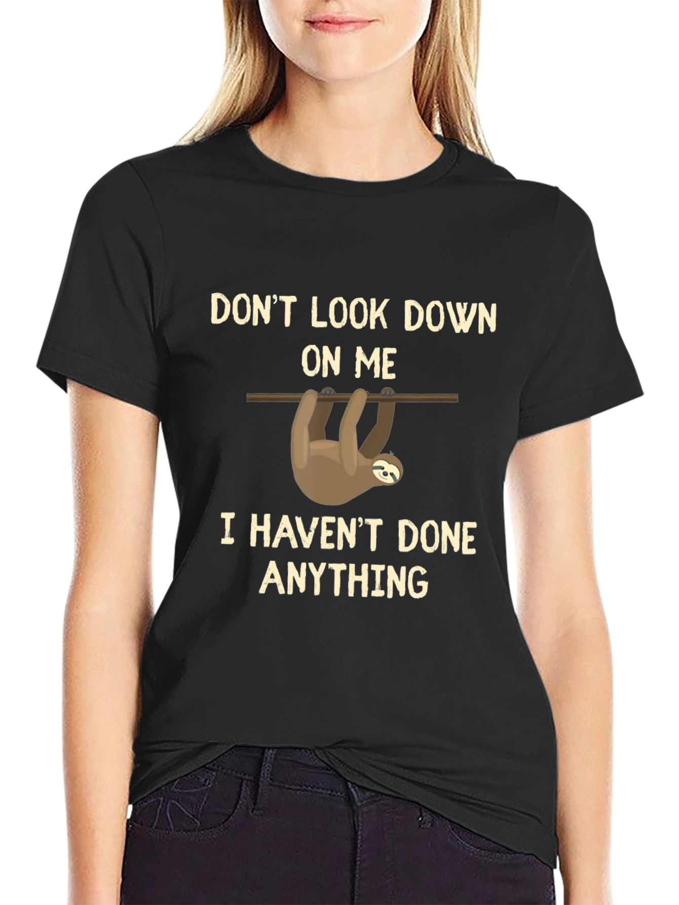 Black Sloth Graphic T-Shirt: Don't Look Down On Me view 2
