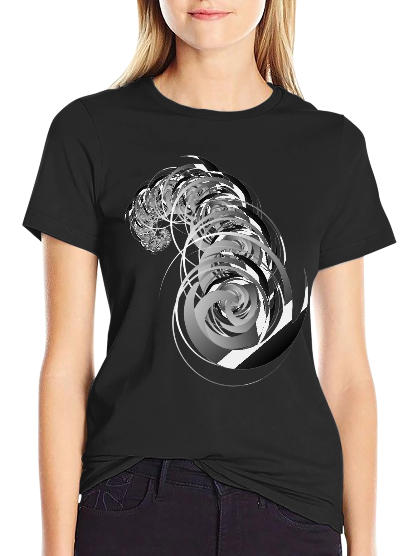 Black Abstract Swirl Graphic Black T-Shirt view 2