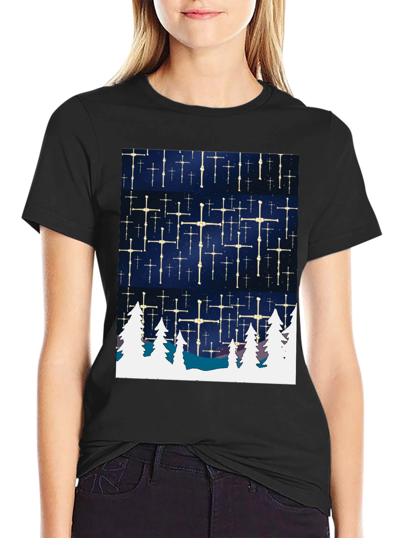 Black Winter Stars Tee - Unique Graphic T-Shirt view 2