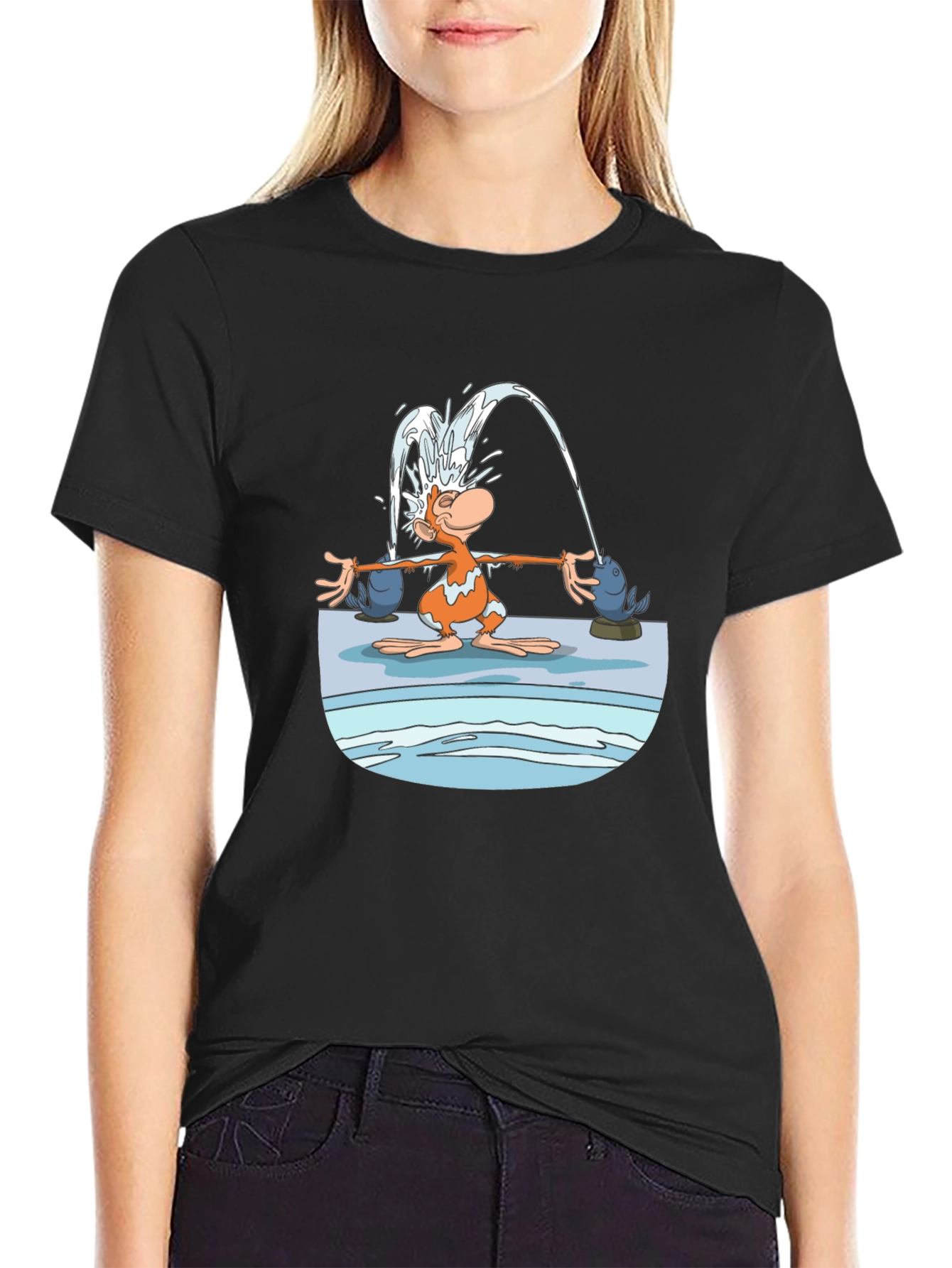 Black Fun Cartoon Monkey Graphic T-Shirt view 2