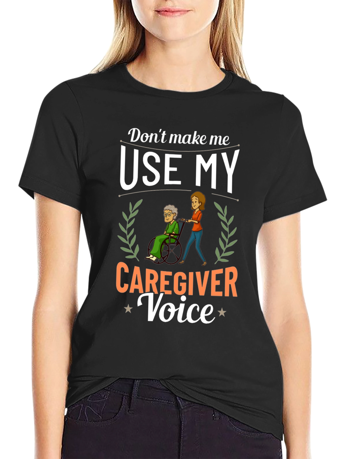 Black Caregiver Voice T-Shirt - Funny Caregiver Gift view 2